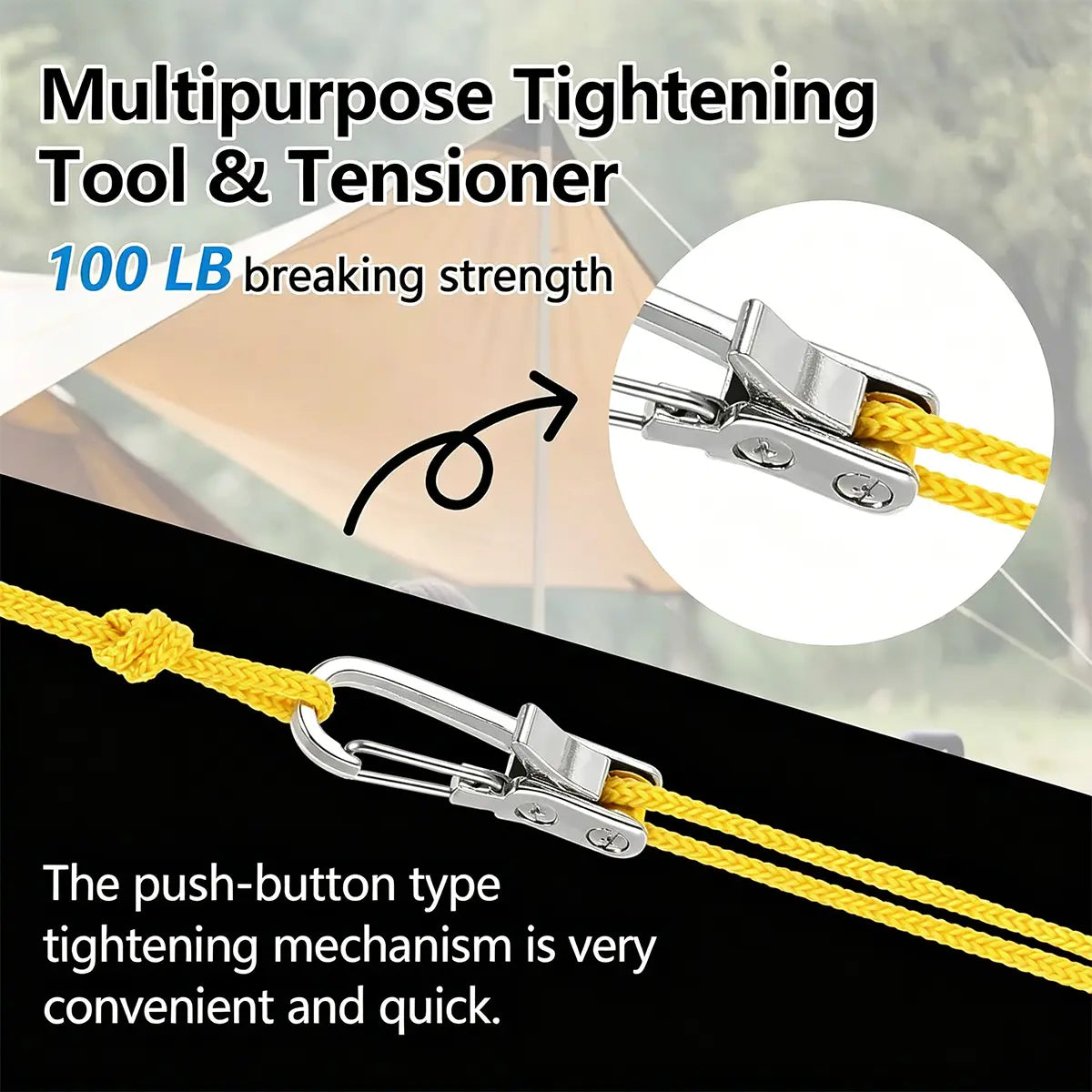 Fathersdaygift Rope Tightener & Guyline Tensioner - Heavy Duty Retractable Paracord with Alloy Carabiner Clip, Windproof Tie Downs for Camping Tent, Tarp & Hammock Setup Fathers Day Gifts