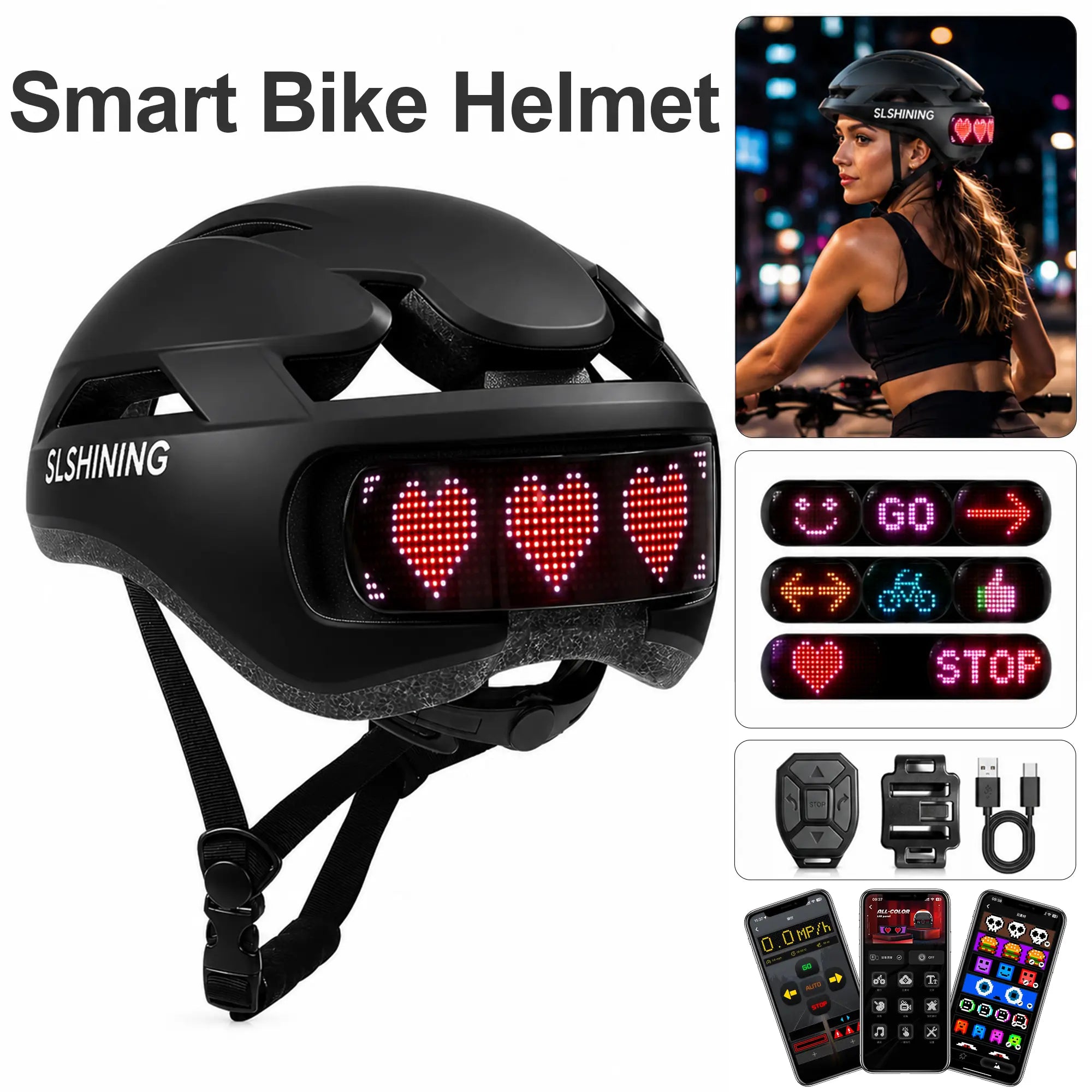 Protective Gear Holiday Gift LED Screen Bike Helmet with Bluetooth App Control, DIY Custom Display, Smart Turn Signal Light, CPSC Certified Bell Helmets for E-Bike Dirtbike & E-Scooter Skateboard and Skating Bicycle Helmets for Adult Teens