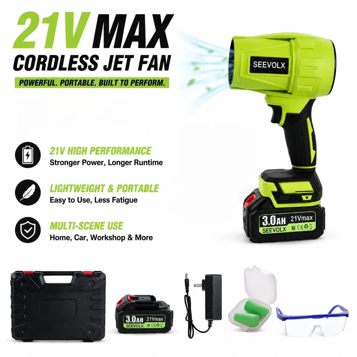 【Dealsforyoudays】Seevolx 2-In-1 Cordless Blower & Vacuum Kit - Handheld 21V Dual Batteries, 6 Adjustable Speeds, Digital Battery Display, Suction/Blower Nozzles, Filter, Charger - Ideal for Car, Home Cleaning, Practical Gifts