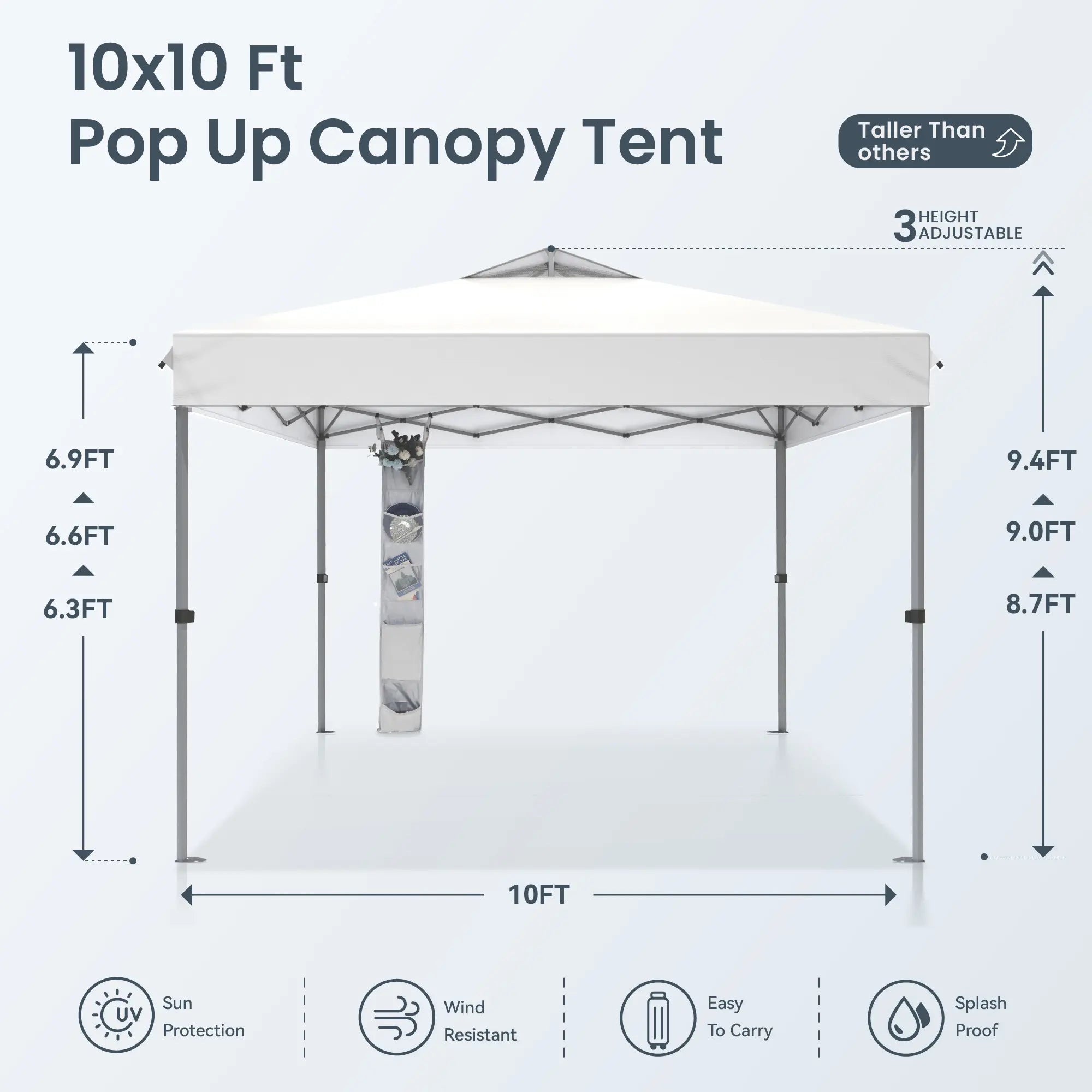 PHIVILLA Pop-Up Canopy 10*10 FT Tents for Parties with Wheeled Bag, Portable Lightweight Folding, 120"L X 120"W X 102"H, Alloy Steel, Water Resistant Design