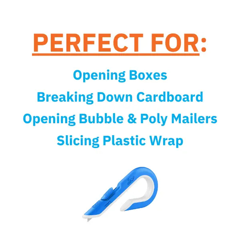 Slice Box Cutter - Sky Blue with Hook-Shaped Handle & Retractable Finger-Friendly Ceramic Blade for Safer Package Opening