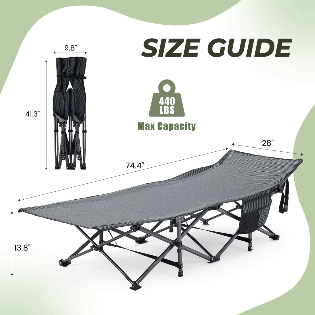 DUMOS Heavy-Duty Metal Camping Cot for Adults, Extra Wide & Long Folding Portable Bed with Removable Padded Mattress and Carry Bag for Travel & Home