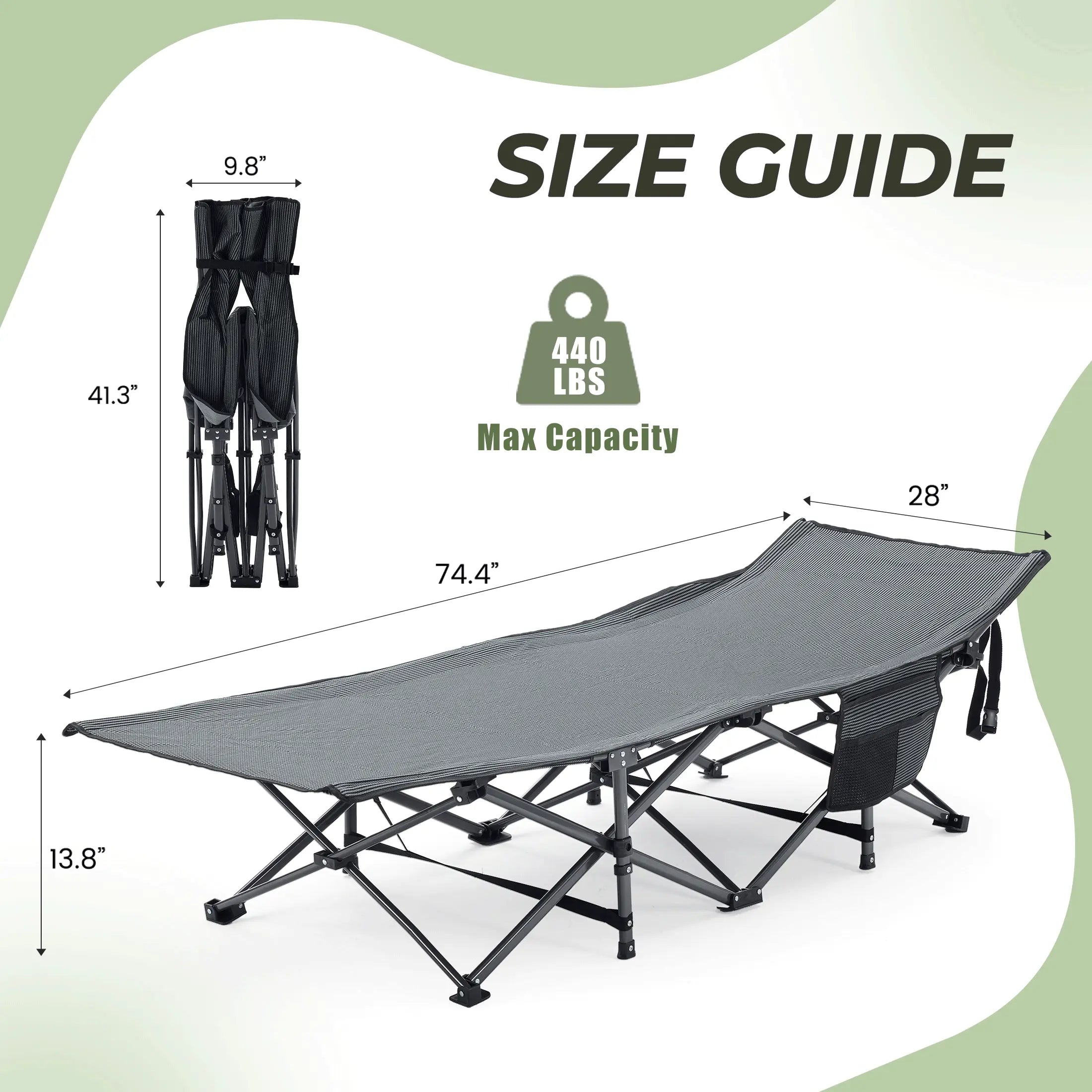 DUMOS Heavy-Duty Metal Camping Cot for Adults, Extra Wide & Long Folding Portable Bed with Removable Padded Mattress and Carry Bag for Travel & Home