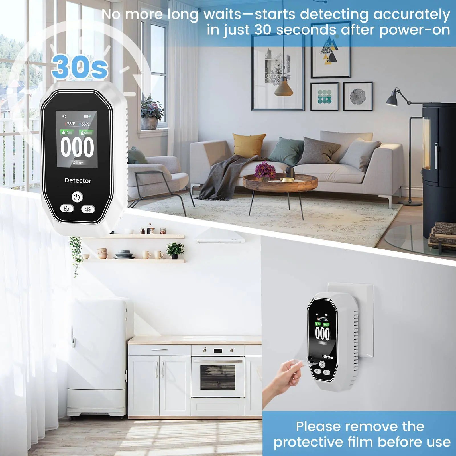 5-In-1 Smart Portable Detector with Temperature & Humidity Monitoring, Rechargeable Built-In Battery and Wall Plug, Accurate Sensor & Audio Feedback for Kitchen, Garage, Camping, Rvs, Apartments