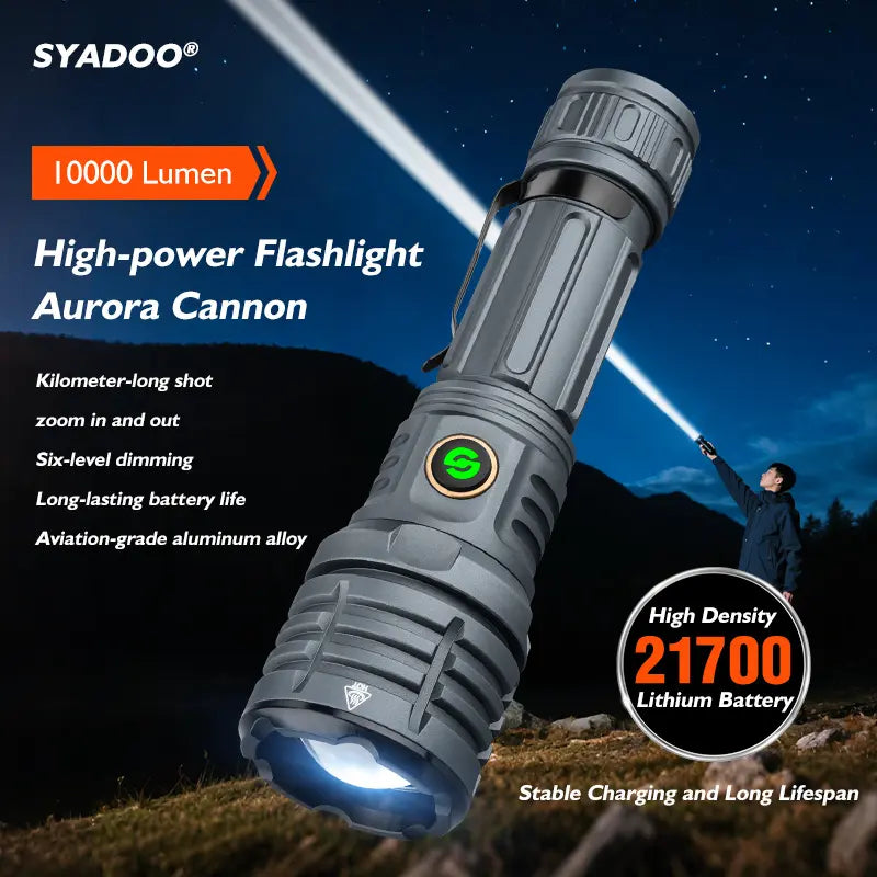 SYADOO Ultra Bright Rechargeable Flashlights 2 Pack, Super Bright 10000 Lumens Flash Light, 6 Modes Zoomable Linternas with Power Indicator, Powerful Handheld LED Flashlights for Home Emergencies Camping, with Emergency Charging for Your Phone Tiktokshops