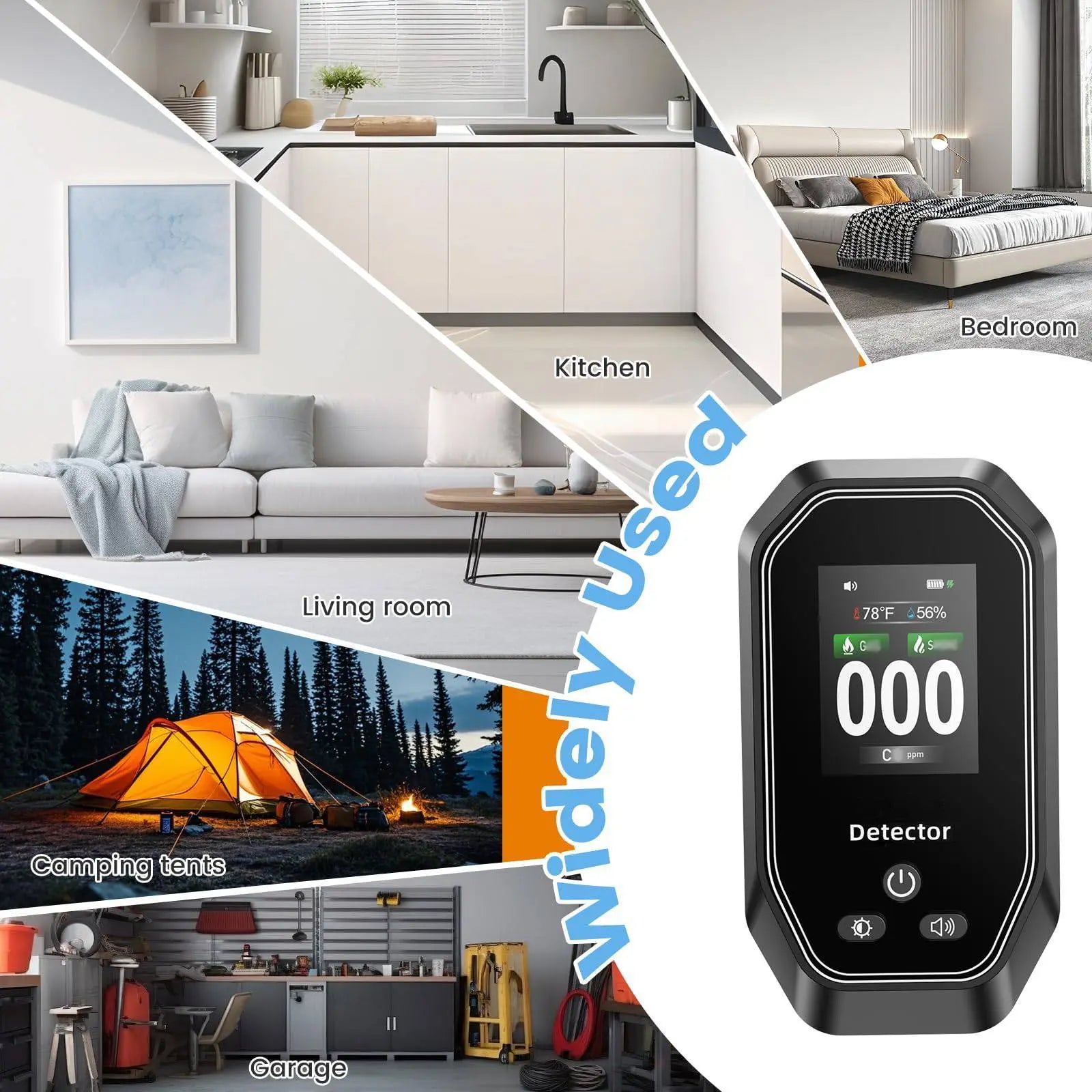 5-In-1 Smart Portable Detector with Temperature & Humidity Monitoring, Rechargeable Built-In Battery and Wall Plug, Accurate Sensor & Audio Feedback for Kitchen, Garage, Camping, Rvs, Apartments