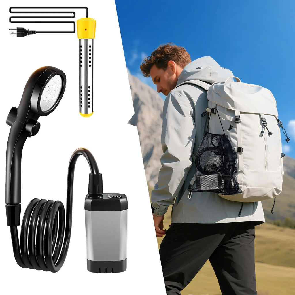 Starocean Portable Shower with Heater,Portable Shower for Camping with 2000W Auto-Off Heater,4 Spray Modes,Lasting 140 Mins,Led Display,Portable Shower Pump,Outdoor Shower for Camping,Hiking,Travel,Car,Pet
