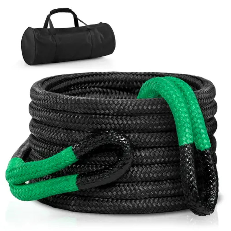 Kinetic Recovery Tow Rope, 54200Lbs (1.25In X 30Ft Black & Green with Soft Shackle) Heavy Duty 35% Elasticity Energy Offroad Snatch Strap, Nylon & Polyester Vehicle Recovery Kit for Jeep Truck ATV UTV SUV