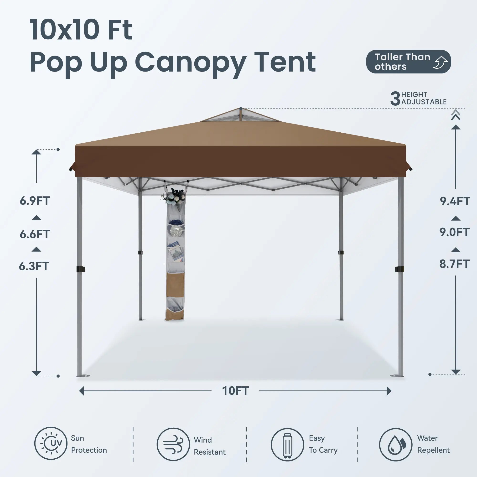 PHIVILLA Pop-Up Canopy 10*10 FT Tents for Parties with Wheeled Bag, Portable Lightweight Folding, 120"L X 120"W X 102"H, Alloy Steel, Water Resistant Design