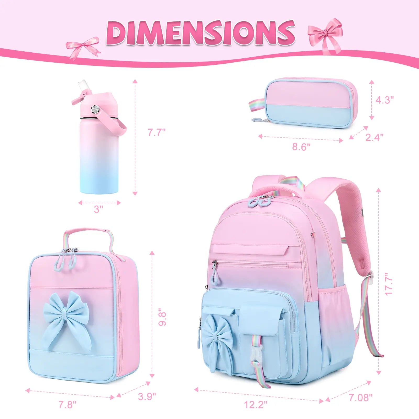 SIMILOVE Girls School Backpack Set - Includes 14Oz Insulated Water Bottle, Lunch Bag & Pencil Case, Ideal for Teens' School Party Gift Supplies