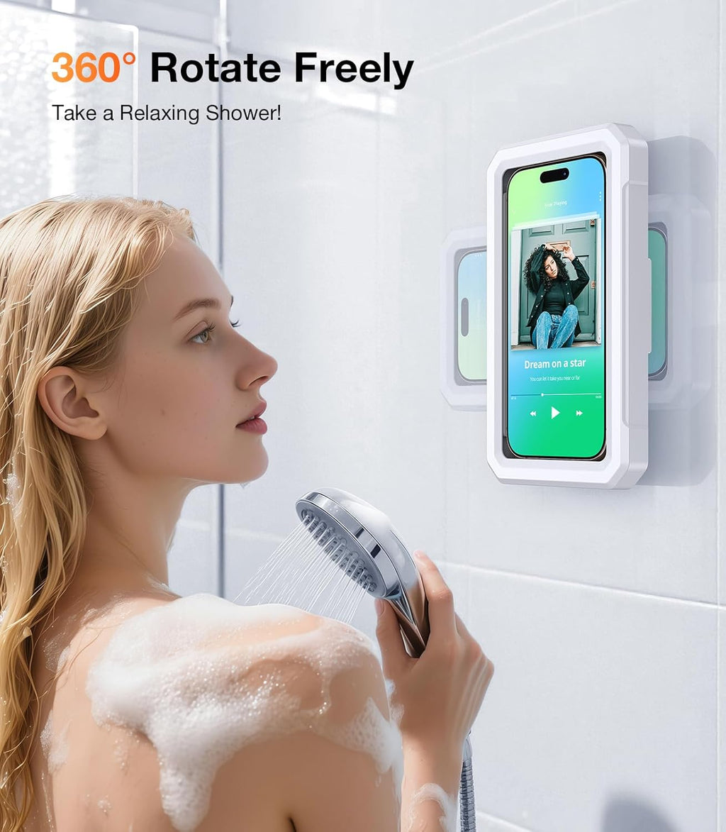 Shower Phone Holder Waterproof Phone Holder for Shower Wall Waterproof【Anti-Fog】480°Adjustable Retractable Bathroom Phone Holder Mount Stand Water Proof Shower Case for Iphone 4-7" Cellphones
