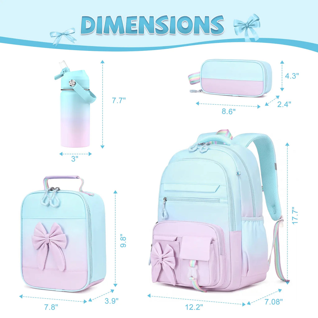 SIMILOVE Girls School Backpack Set - Includes 14Oz Insulated Water Bottle, Lunch Bag & Pencil Case, Ideal for Teens' School Party Gift Supplies
