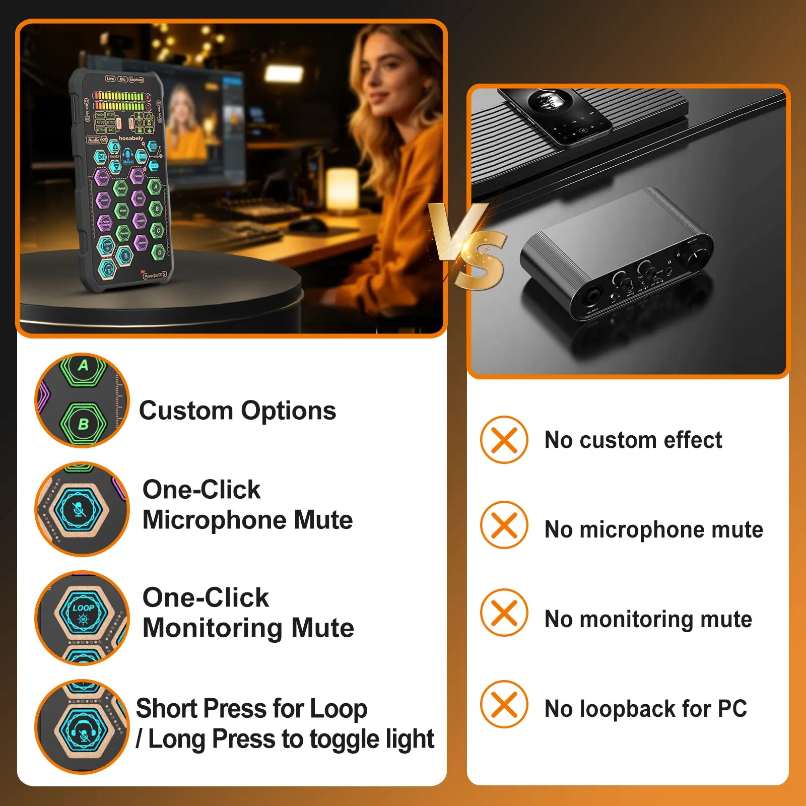 Hosabely SK9 PRO Portable Digital Voice with AI Noise Reduction, 4 Custom Sound Effects, One-Click Mute, AI Follow-Sing, Compatible with Iphone, Android, PC, PS5 for Streaming, Podcast, Gaming Audio Mic Summerwins