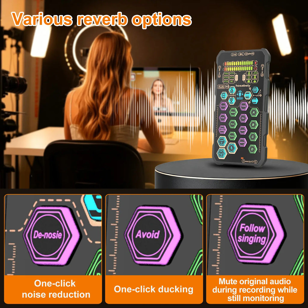 Hosabely SK9 PRO Portable Digital Voice with AI Noise Reduction, 4 Custom Sound Effects, One-Click Mute, AI Follow-Sing, Compatible with Iphone, Android, PC, PS5 for Streaming, Podcast, Gaming Audio Mic Summerwins