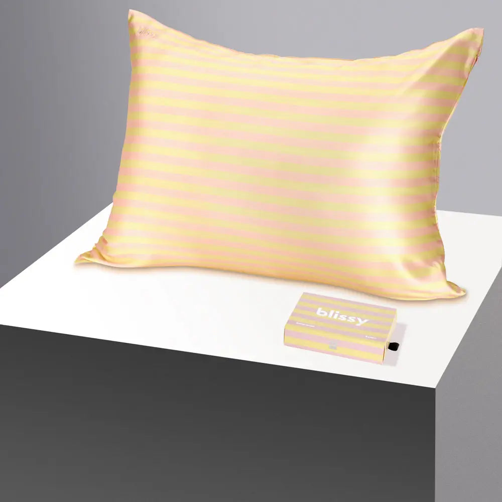 Blissy Striped Silk Pillowcase – 100% Mulberry Silk – Improve Hair, Skin & Sleep
