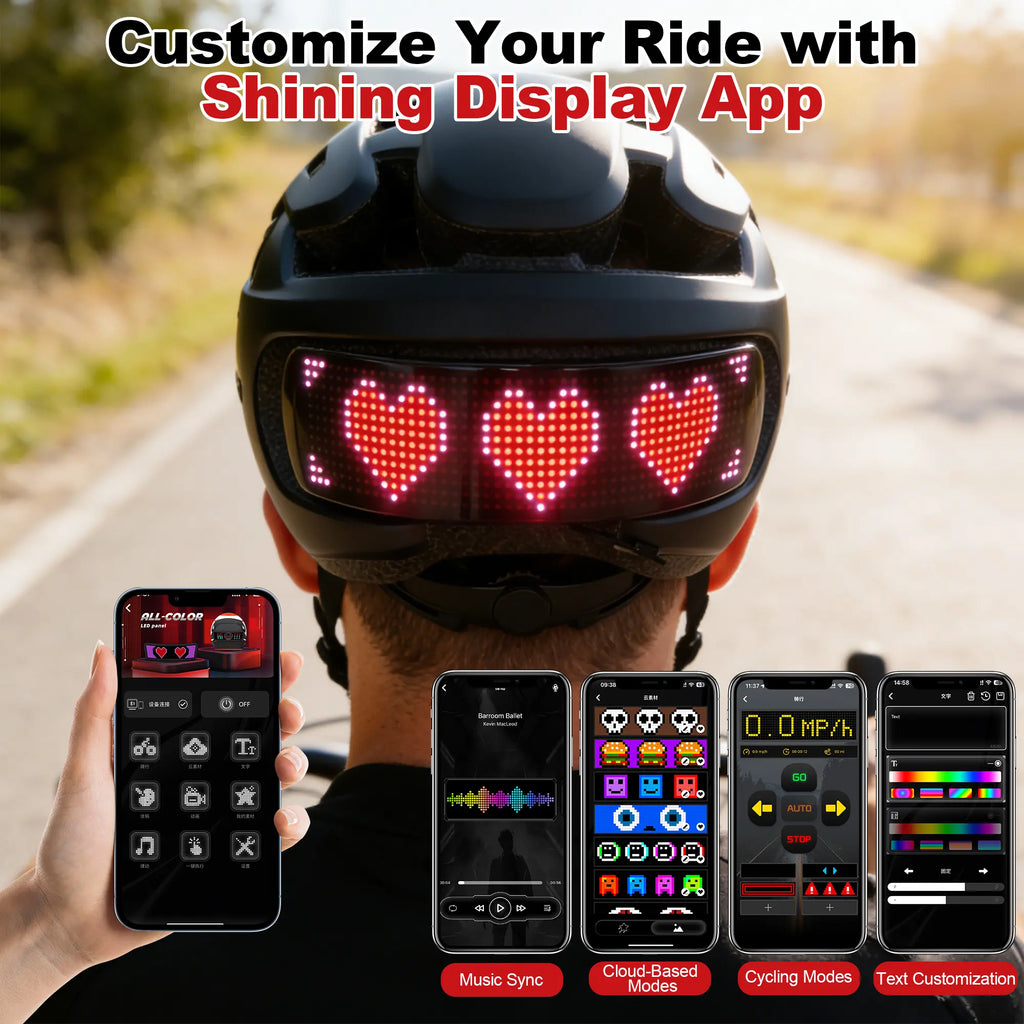 Protective Gear Holiday Gift LED Screen Bike Helmet with Bluetooth App Control, DIY Custom Display, Smart Turn Signal Light, CPSC Certified Bell Helmets for E-Bike Dirtbike & E-Scooter Skateboard and Skating Bicycle Helmets for Adult Teens