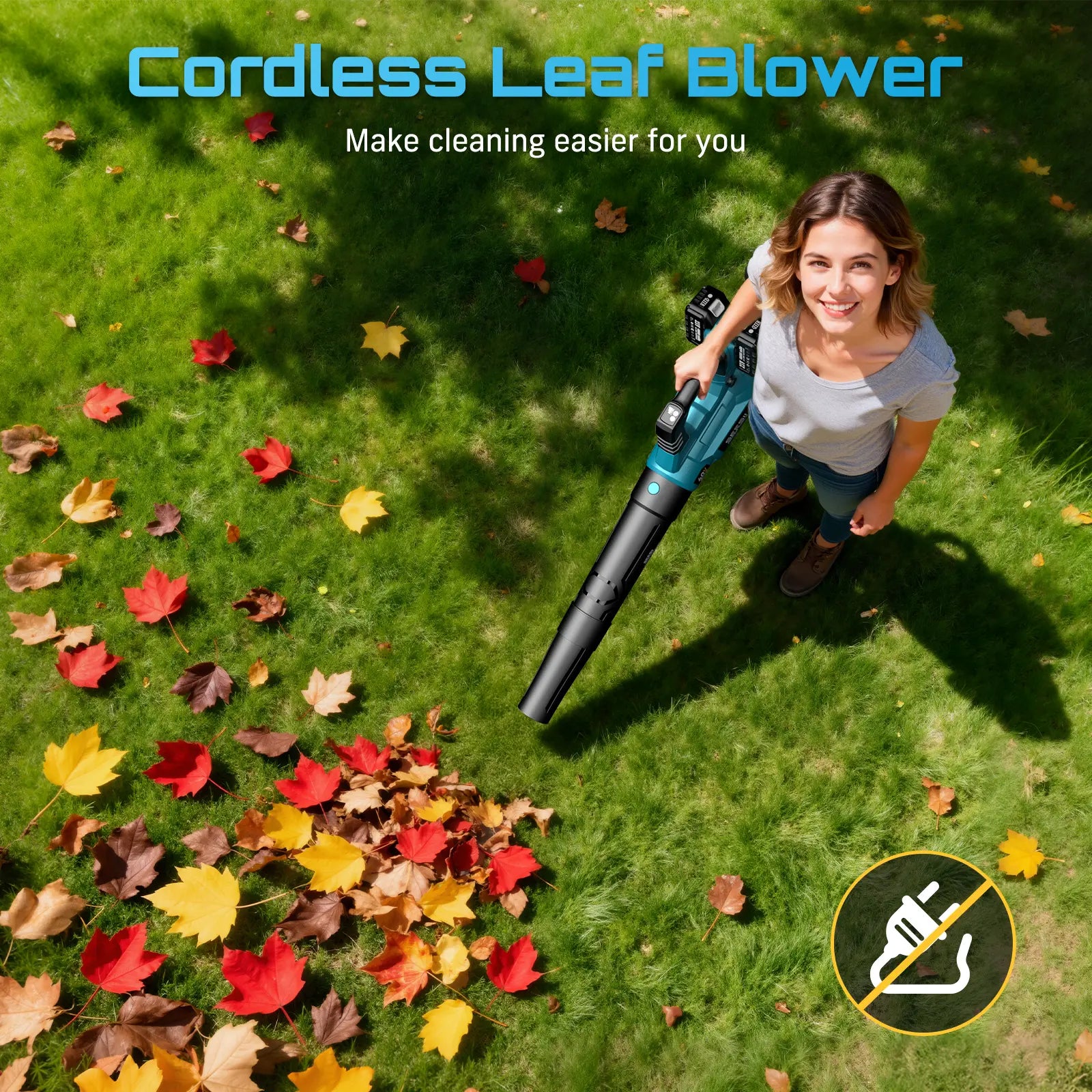 Seesii 40V Cordless Leaf Blower with 680CFM/210MPH Brushless Motor, 2X 4000Mah Batteries & 2 Chargers, Variable Speed & Turbo Button for Lawn Care & Debris Removal