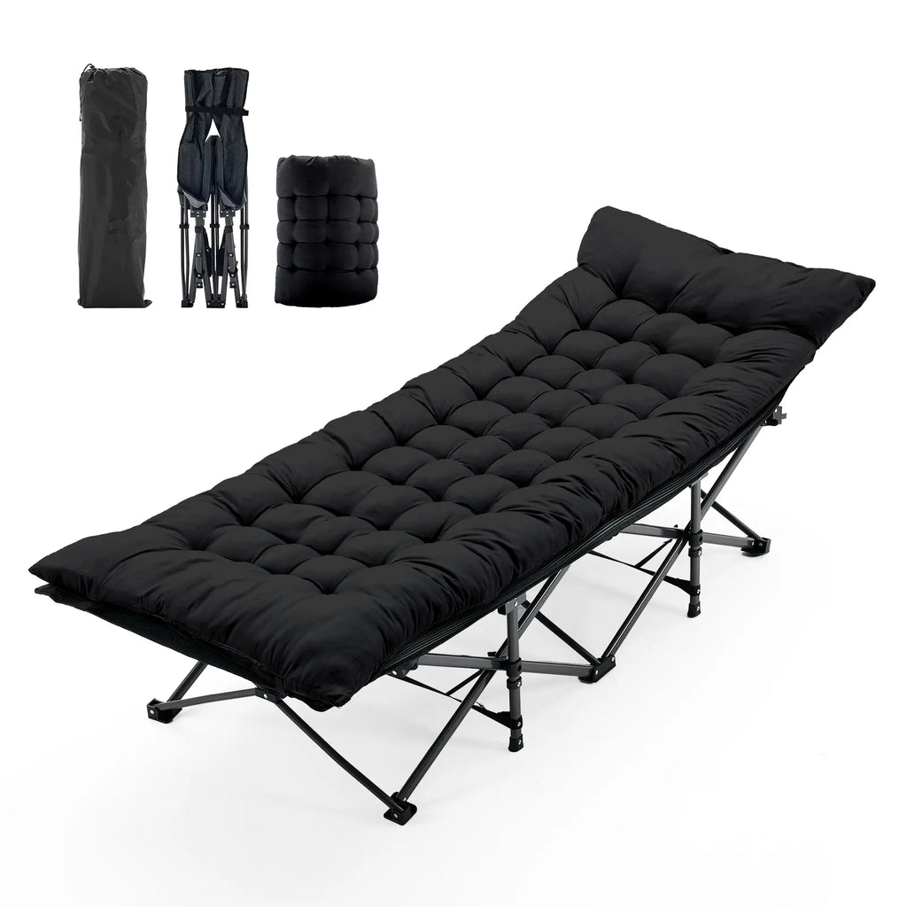 DUMOS Heavy-Duty Metal Camping Cot for Adults, Extra Wide & Long Folding Portable Bed with Removable Padded Mattress and Carry Bag for Travel & Home