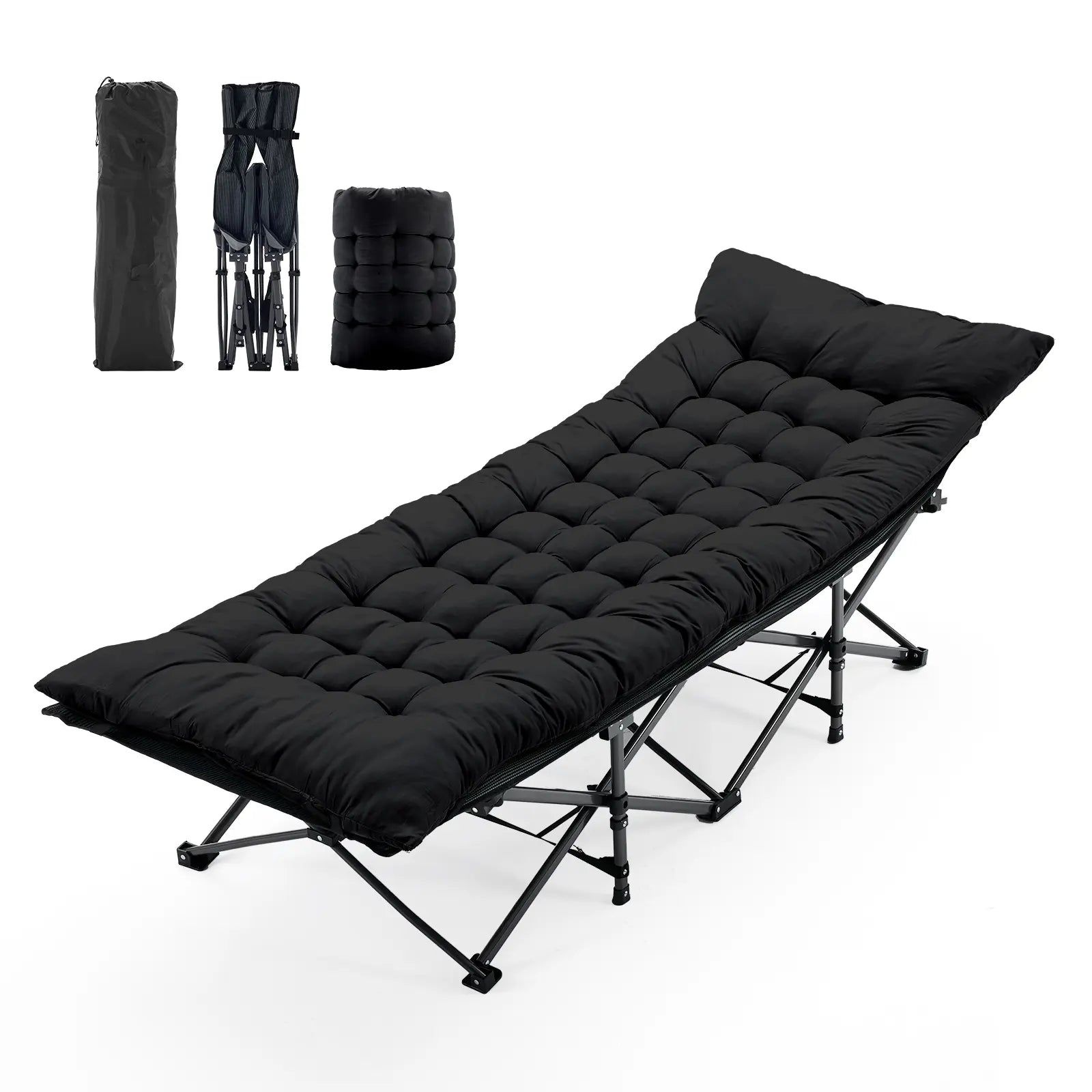 DUMOS Heavy-Duty Metal Camping Cot for Adults, Extra Wide & Long Folding Portable Bed with Removable Padded Mattress and Carry Bag for Travel & Home