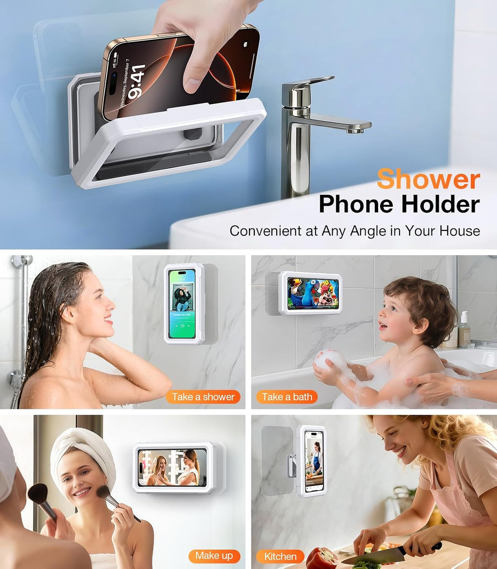 Shower Phone Holder Waterproof Phone Holder for Shower Wall Waterproof【Anti-Fog】480°Adjustable Retractable Bathroom Phone Holder Mount Stand Water Proof Shower Case for Iphone 4-7" Cellphones