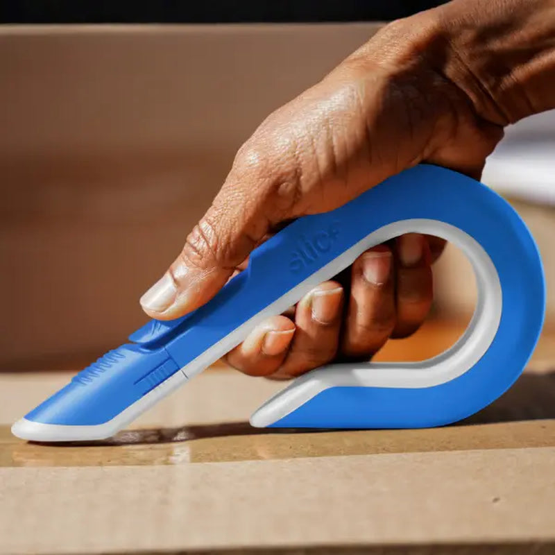 Slice Box Cutter - Sky Blue with Hook-Shaped Handle & Retractable Finger-Friendly Ceramic Blade for Safer Package Opening