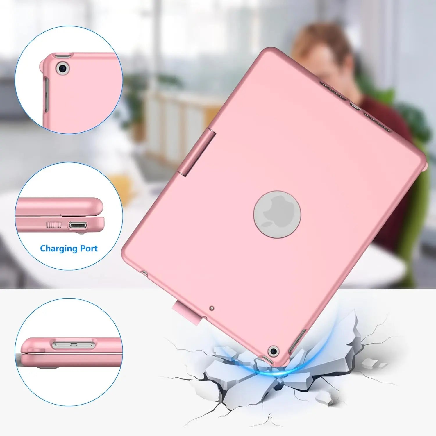 Touchpad Keyboard Case for Ipad 9Th/8Th/7Th 10.2 Inch, Backlit Trackpad Keyboard, 360?Rotatable Case with Keyboard for Ipad 9Th/8Th/7Th Gen, with Pencil Holder (Rose )