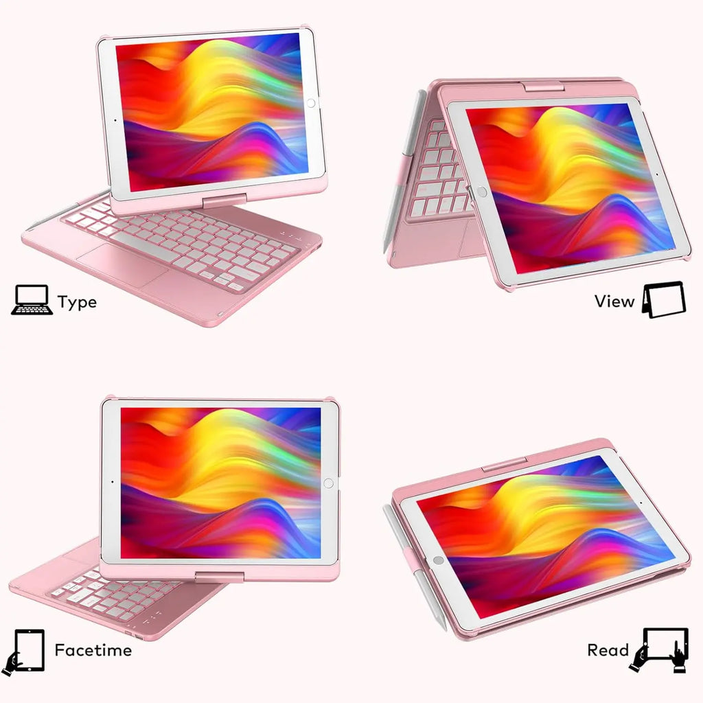 Touchpad Keyboard Case for Ipad 9Th/8Th/7Th 10.2 Inch, Backlit Trackpad Keyboard, 360?Rotatable Case with Keyboard for Ipad 9Th/8Th/7Th Gen, with Pencil Holder (Rose )