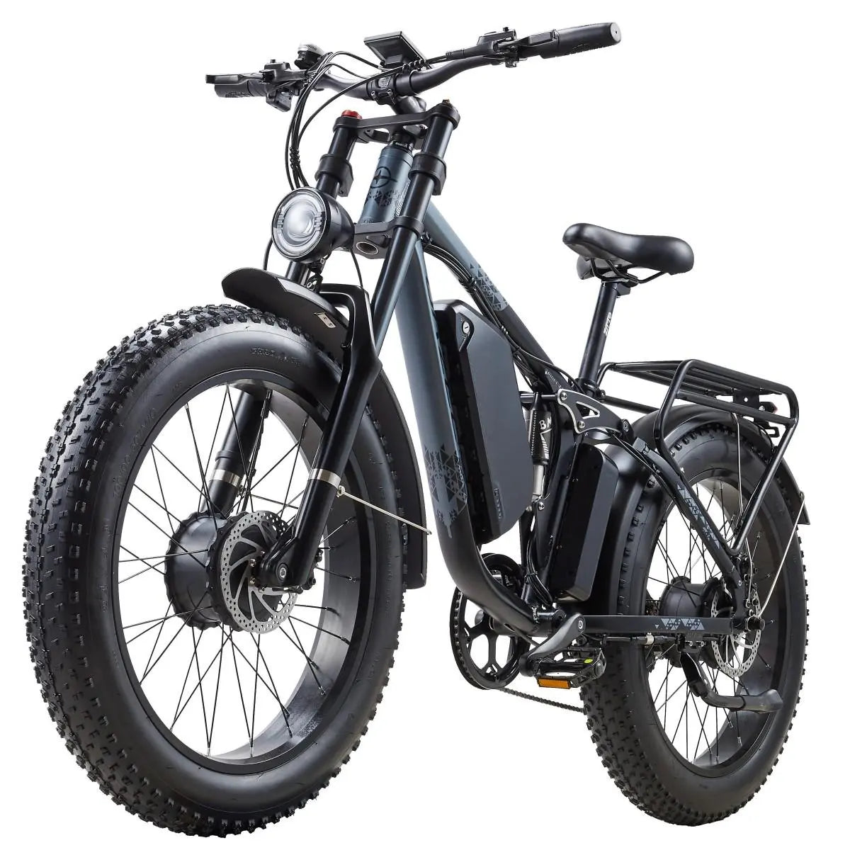 Orzel K17 Electric Bike for Adults with 2000W Peak Dual Motor, 48V 25Ah (1000Wh) Battery Electric Bike,Maximum Load（150Kg） 26'' X 4'' Fat Tire Ebike, 30+MPH Speed, Cruise Control, with Fenders, Rear Rack