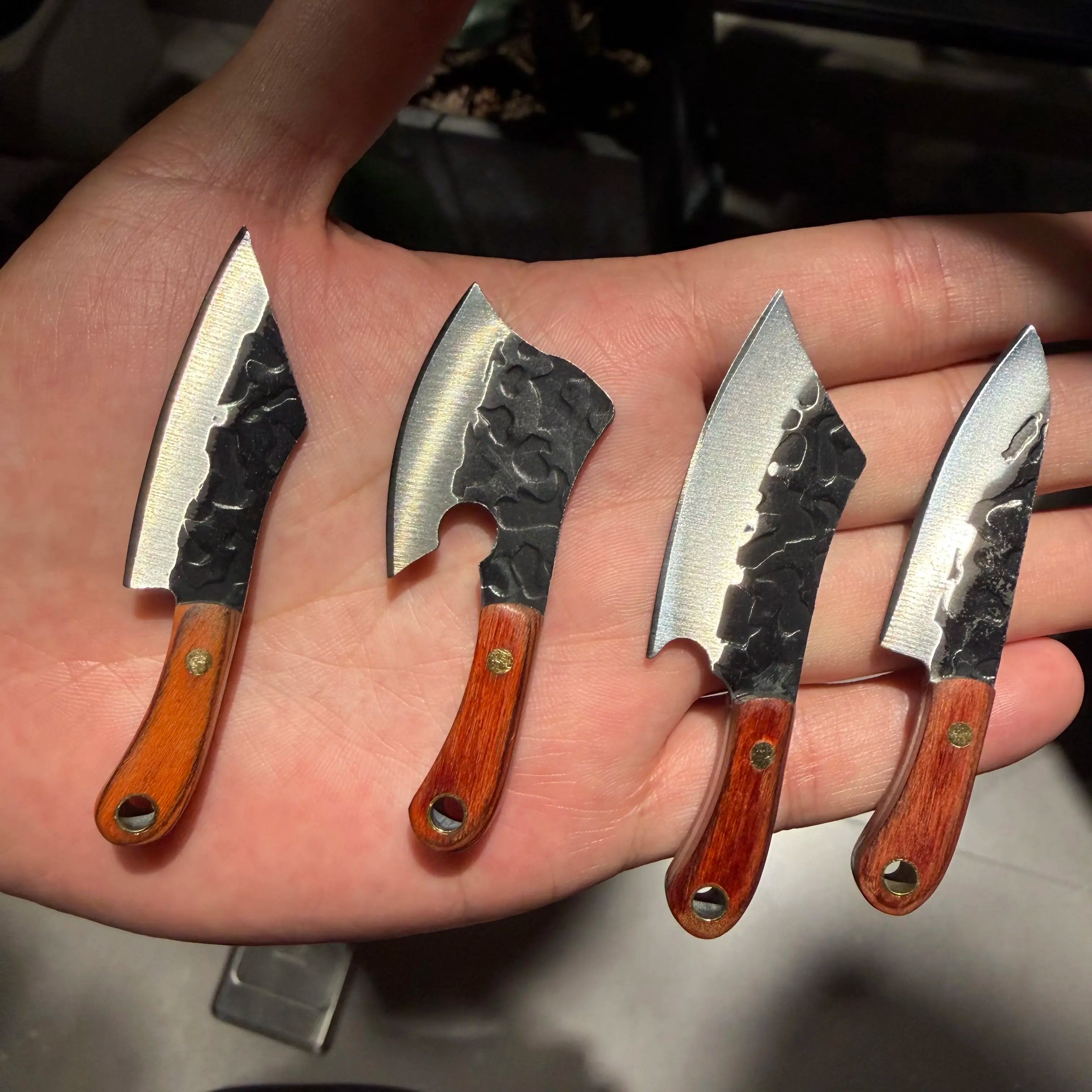 4PCS Set Mini Pocket Forged Knife Set with Quenching Process, High-Hardness Stainless Steel EDC Outdoor Tools, Vintage Engraved & Polished Metal Design,Tiny Package Knives, Durable Keychain Knives for Outdoor & Everyday Carry, Camping Must Haves Fathersd