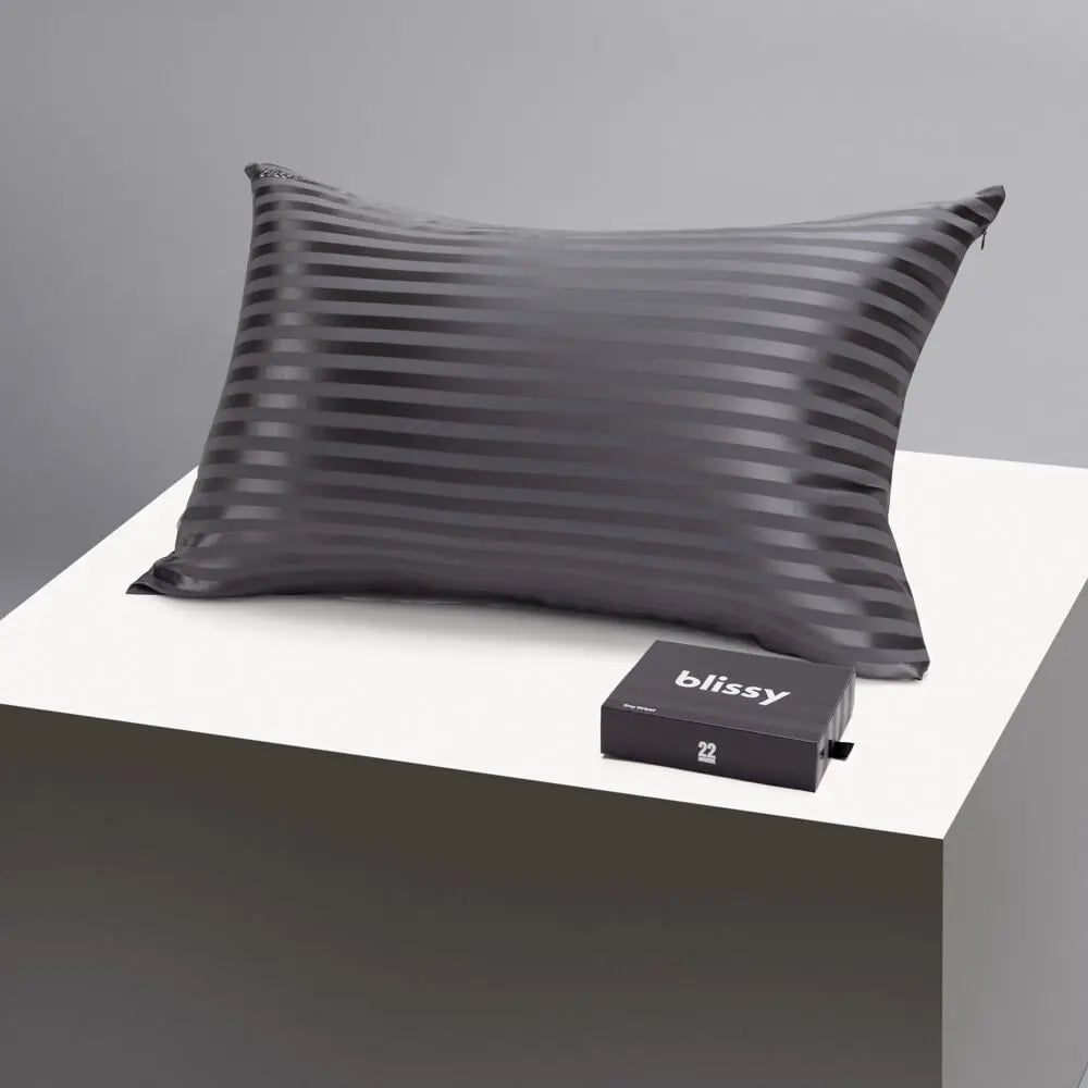 Blissy Striped Silk Pillowcase – 100% Mulberry Silk – Improve Hair, Skin & Sleep