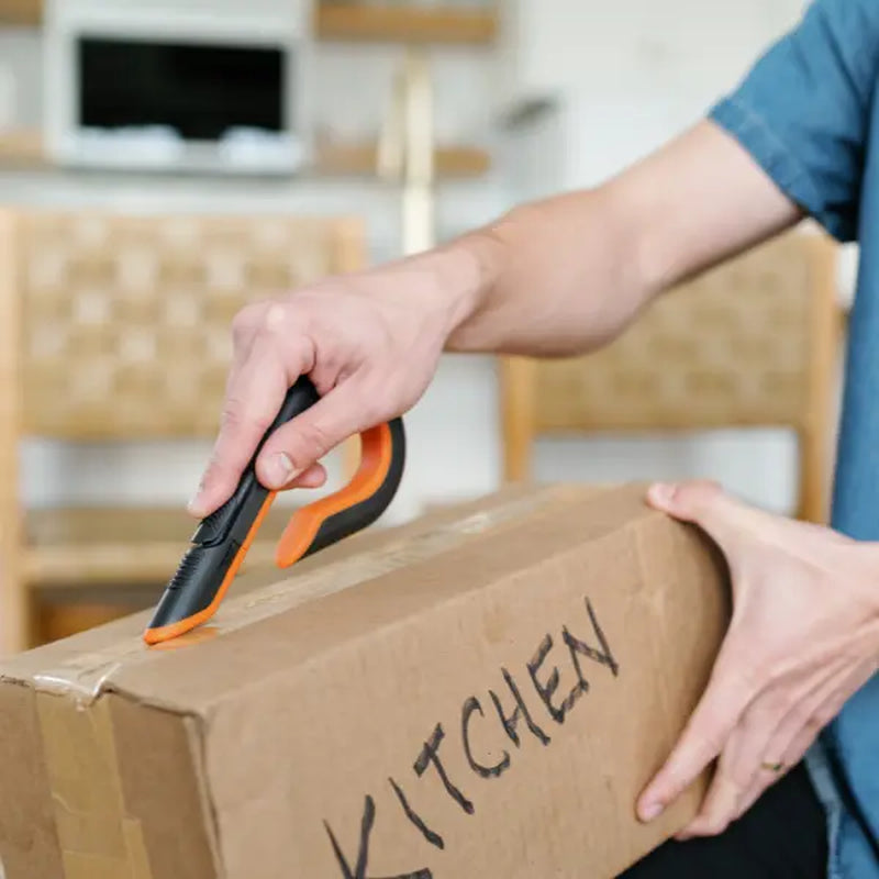 Slice Box Cutter - Sky Blue with Hook-Shaped Handle & Retractable Finger-Friendly Ceramic Blade for Safer Package Opening