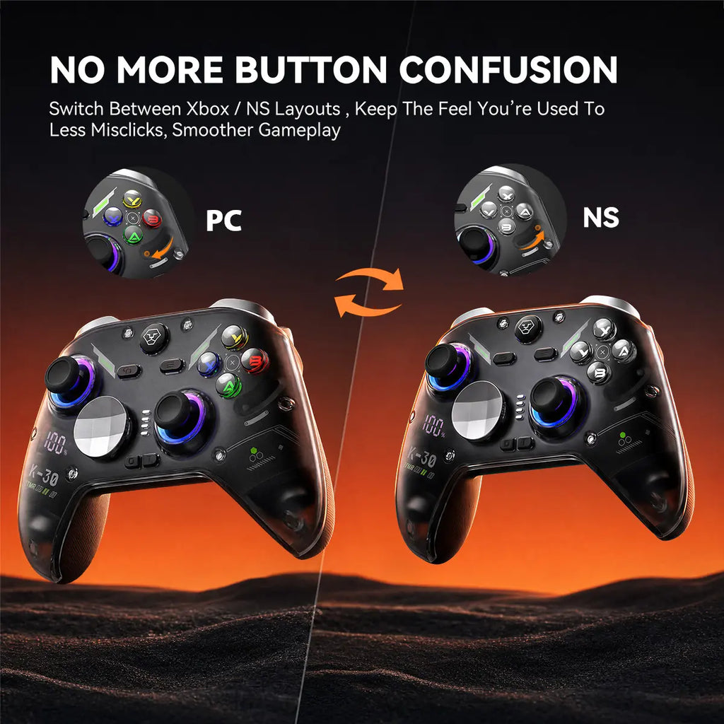 AOLION K30 Wireless Game Controller (Not for Playstation/Xbox) - TMR Anti-Drift Joysticks, Switchable ABXY Layout, Mechanical & Linear Trigger Modes, Dual-Height Thumbsticks, Compatible with Switch, PC, Ipad & Android