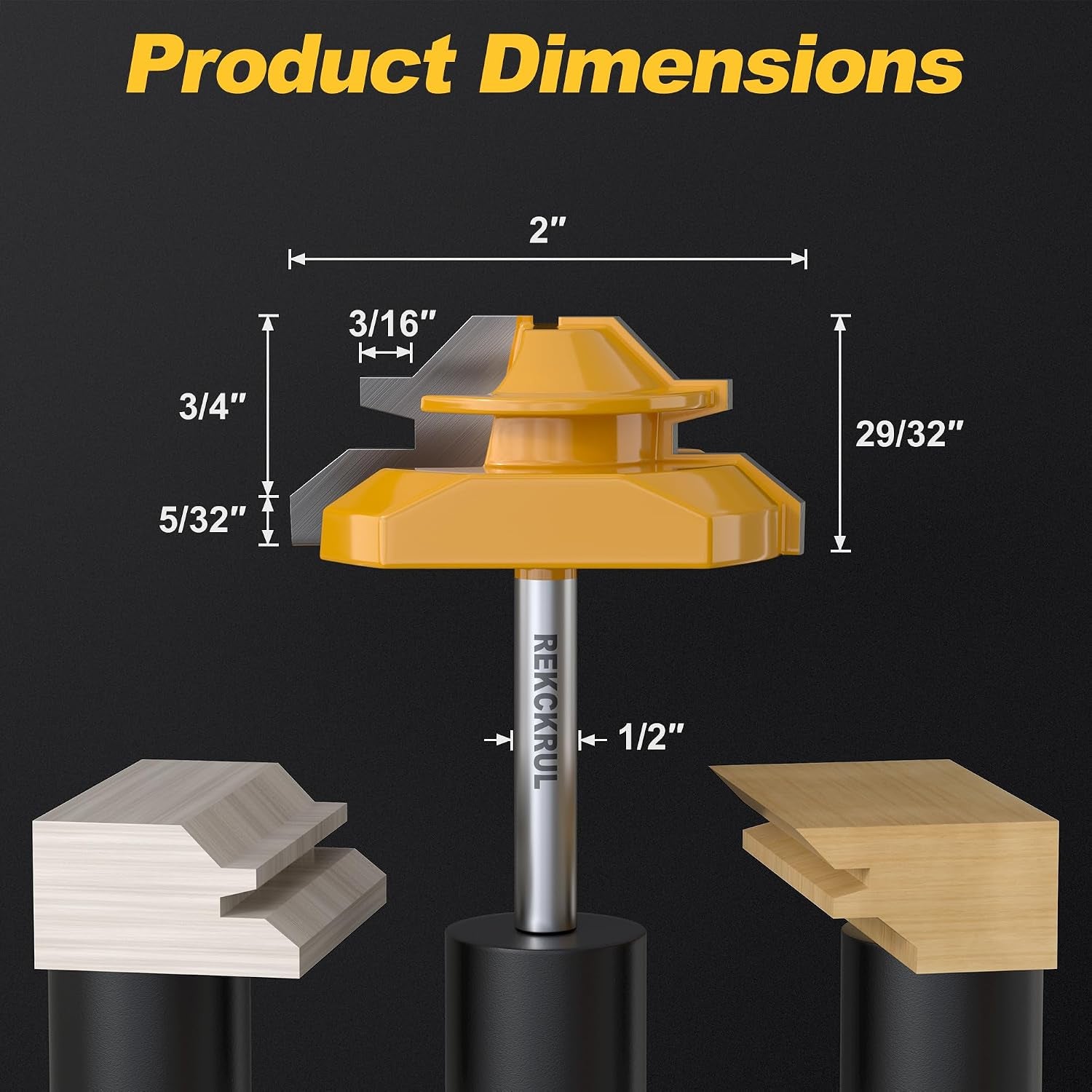 Professional 45 Degree Lock Miter Router Bit - Carbide Tipped, 1/4" Shank, Cutting Height: 3/4", Woodworking Tools for Cabinets, Drawers, Doors & Furniture