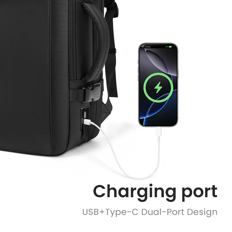 Reeyee Expandable Travel Backpack for Men, 43L Waterproof Laptop Bag with USB Port, Flight Approved