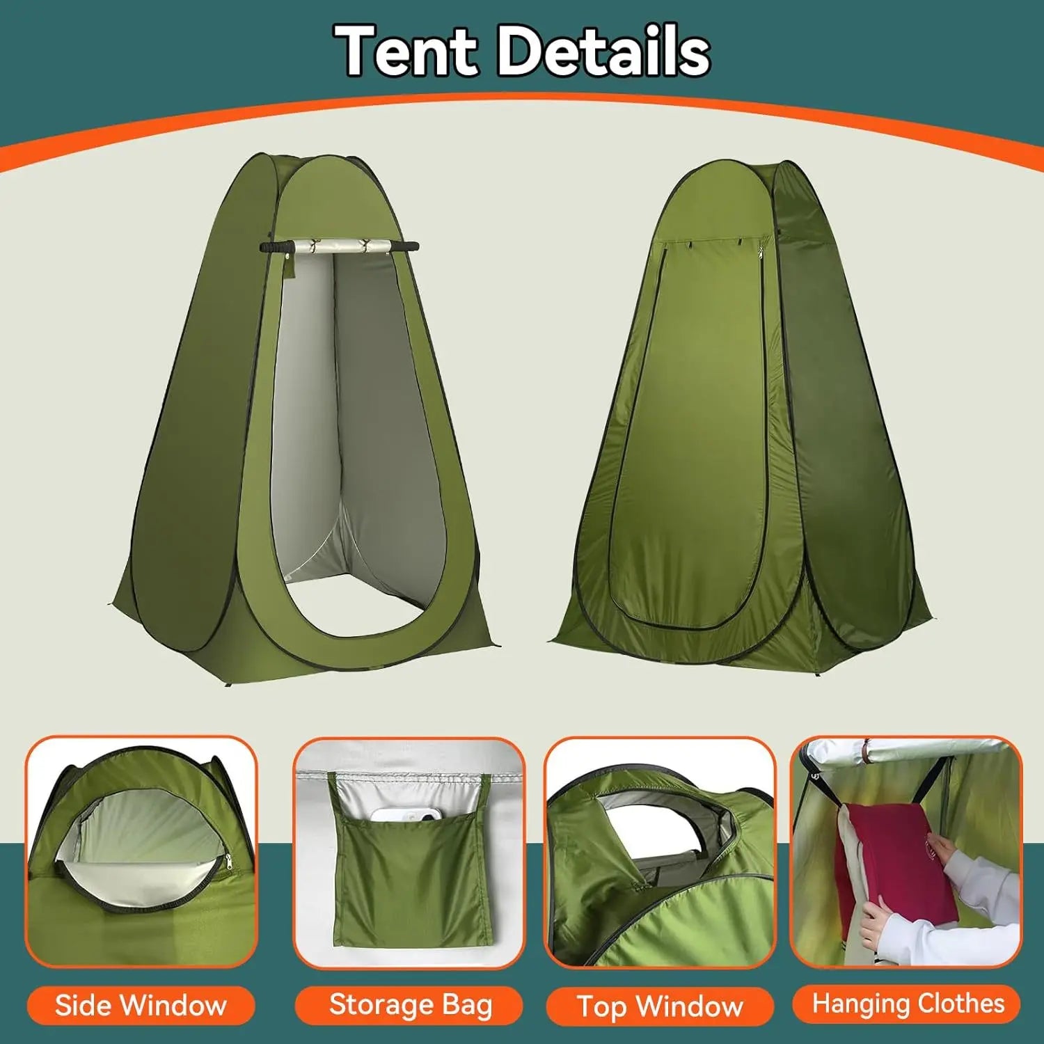 Pop-Up Privacy Tent, Waterproof Portable Shower, Toilet & Changing Shelter with Carry Bag for Camping, Beach Travel Accessories, Beach Tent
