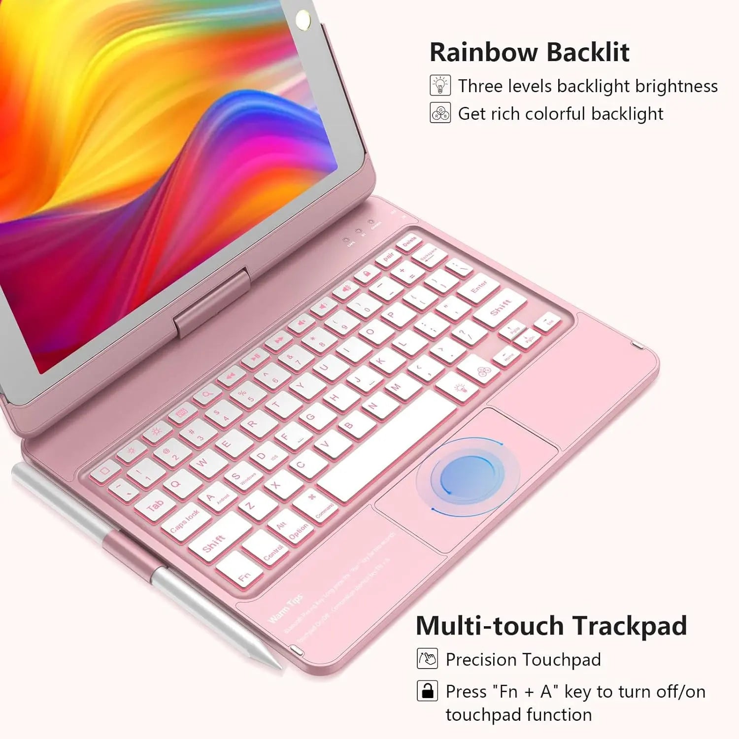 Touchpad Keyboard Case for Ipad 9Th/8Th/7Th 10.2 Inch, Backlit Trackpad Keyboard, 360?Rotatable Case with Keyboard for Ipad 9Th/8Th/7Th Gen, with Pencil Holder (Rose )
