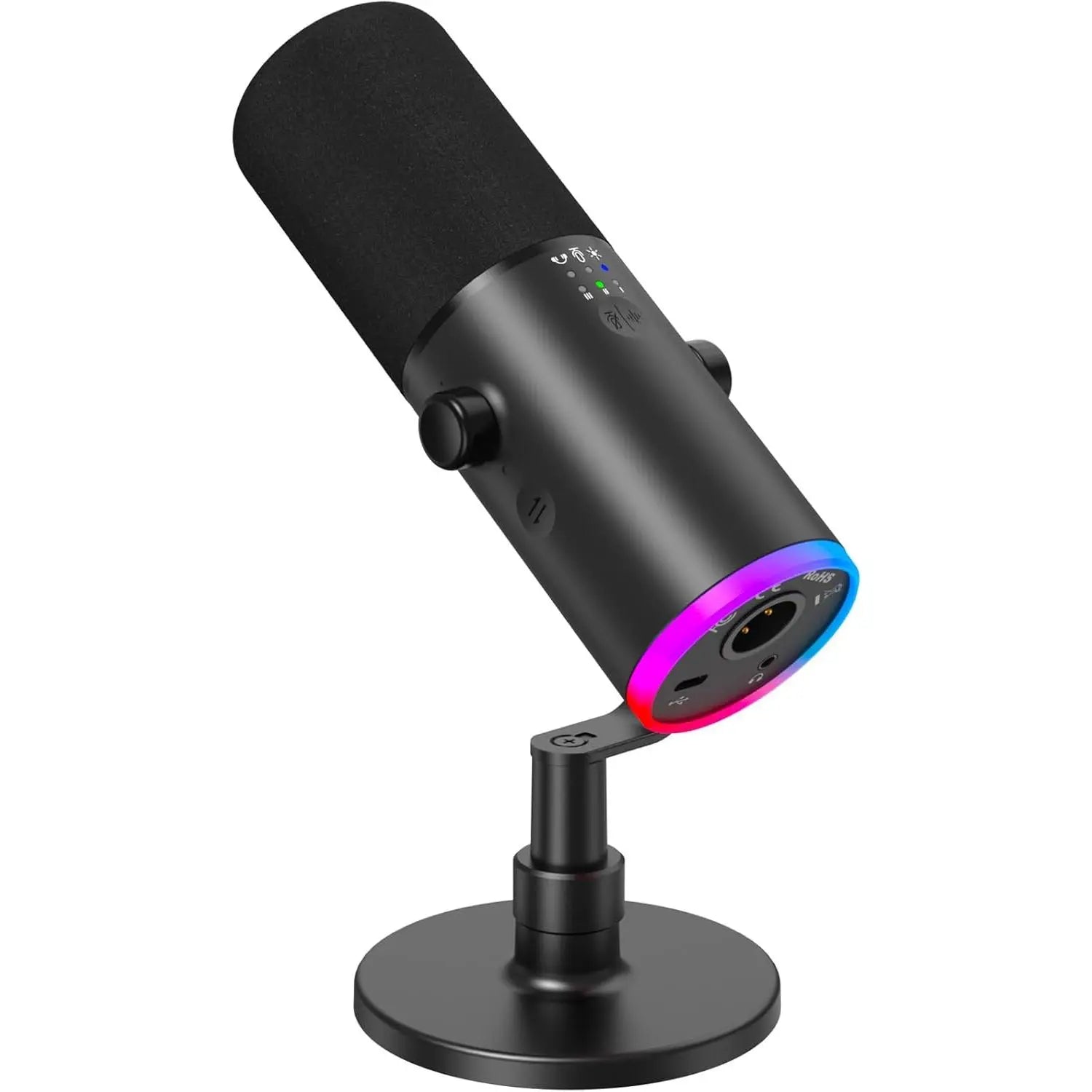 TONOR Dynamic Gaming Microphone, XLR/USB Mic Streaming, AI Noise Cancellation, Controlable RGB, Tap Mute, 3.5Mm Headphone Jack, Volume Control, Microfono with Desktop Stand, Black, TD510 AIR S