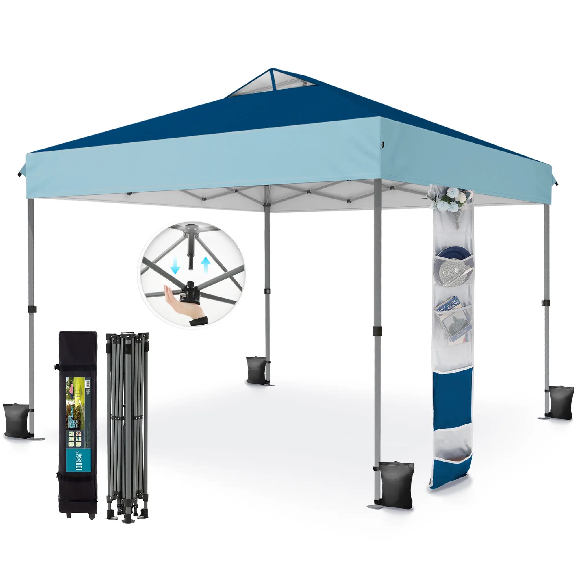 PHIVILLA Pop-Up Canopy 10*10 FT Tents for Parties with Wheeled Bag, Portable Lightweight Folding, 120"L X 120"W X 102"H, Alloy Steel, Water Resistant Design