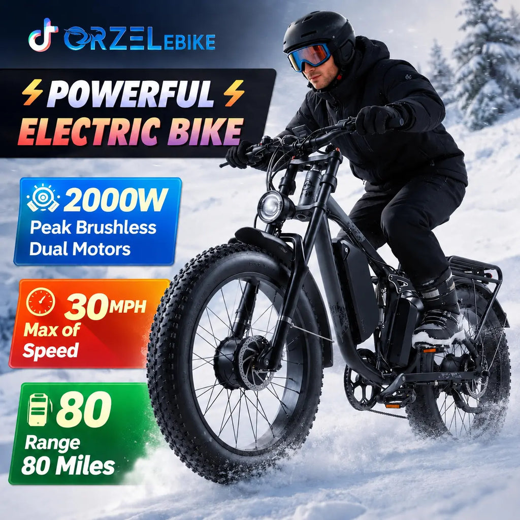 Orzel K17 Electric Bike for Adults with 2000W Peak Dual Motor, 48V 25Ah (1000Wh) Battery Electric Bike,Maximum Load（150Kg） 26'' X 4'' Fat Tire Ebike, 30+MPH Speed, Cruise Control, with Fenders, Rear Rack