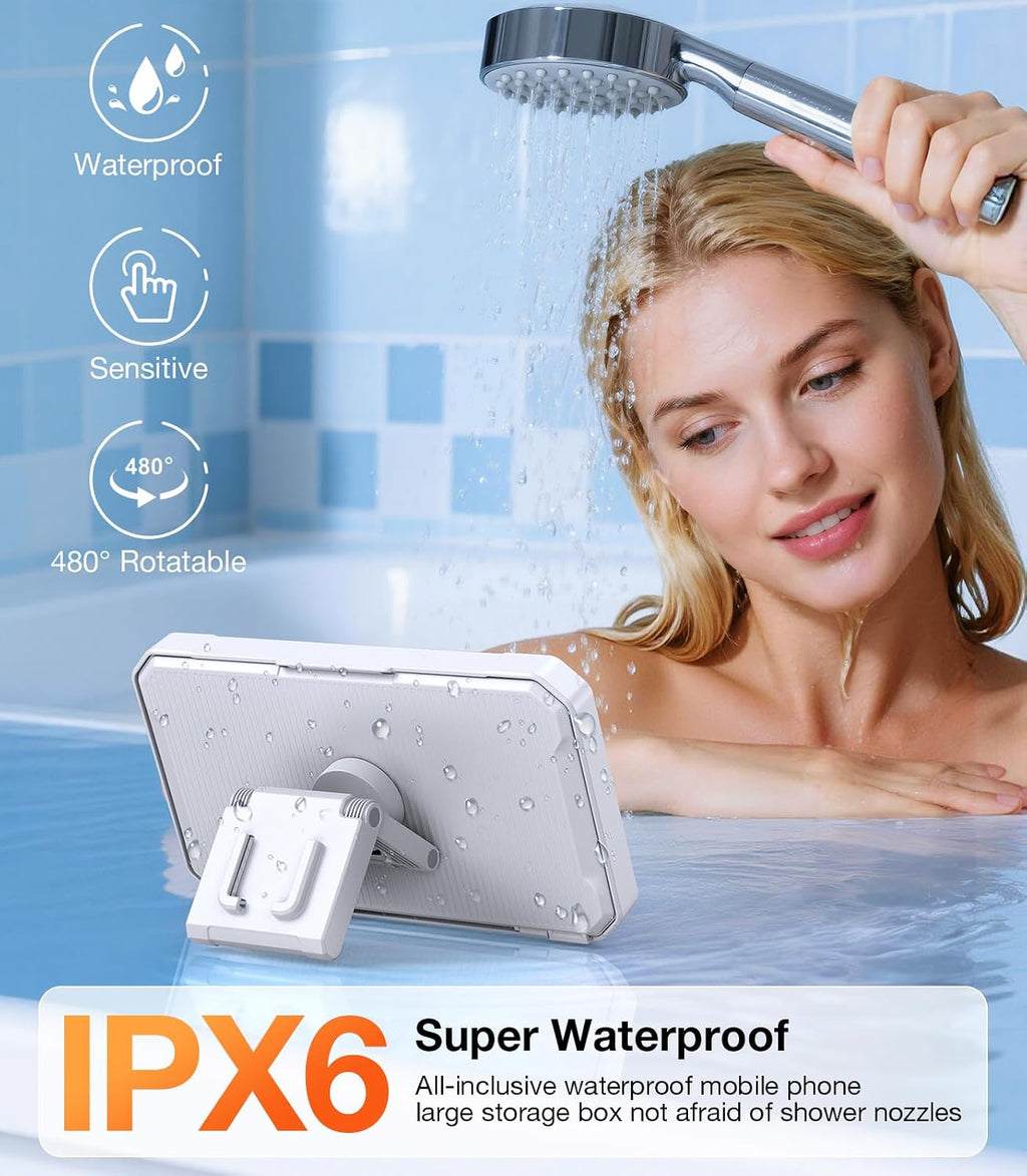 Shower Phone Holder Waterproof Phone Holder for Shower Wall Waterproof【Anti-Fog】480°Adjustable Retractable Bathroom Phone Holder Mount Stand Water Proof Shower Case for Iphone 4-7" Cellphones