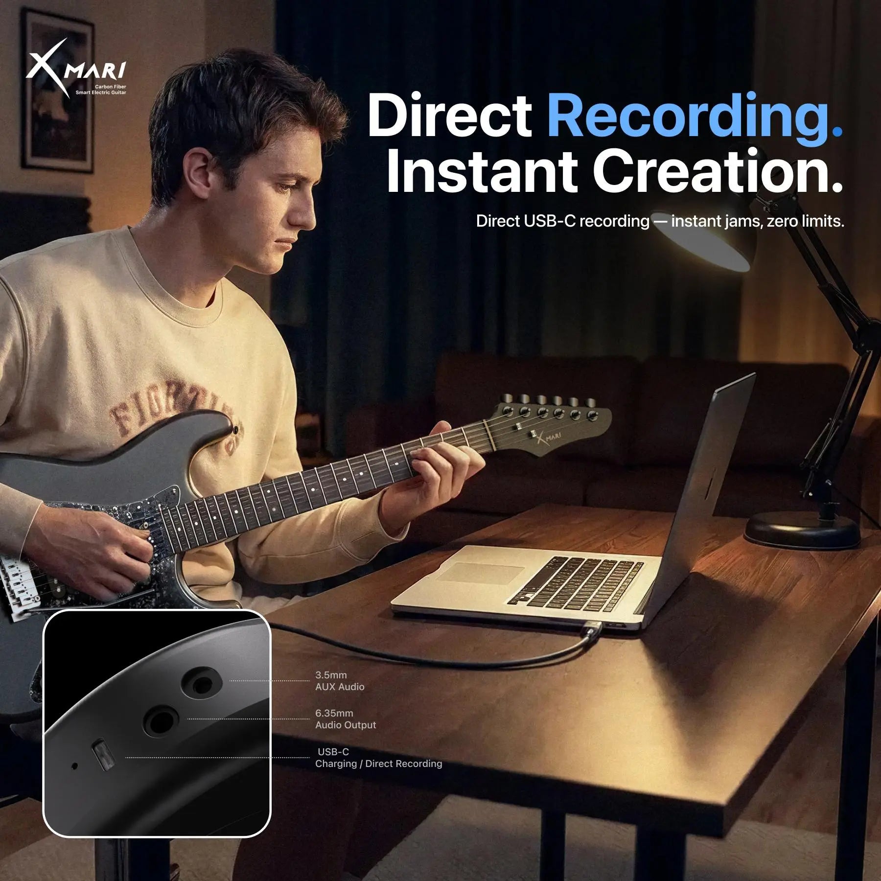 【Zero-Gear Rocker】Xmari Smart Electric Guitar with Built-In DSP Effects, 4 Presets, USB-C OTG Recording, Headphone Output, Alnico Pickups W/Coil Split, Carbon Fiber Body, Gig Bag, Strap, Cable & Picks 24-Hour Shipping 2-Year Warrant Dealsforyoudays