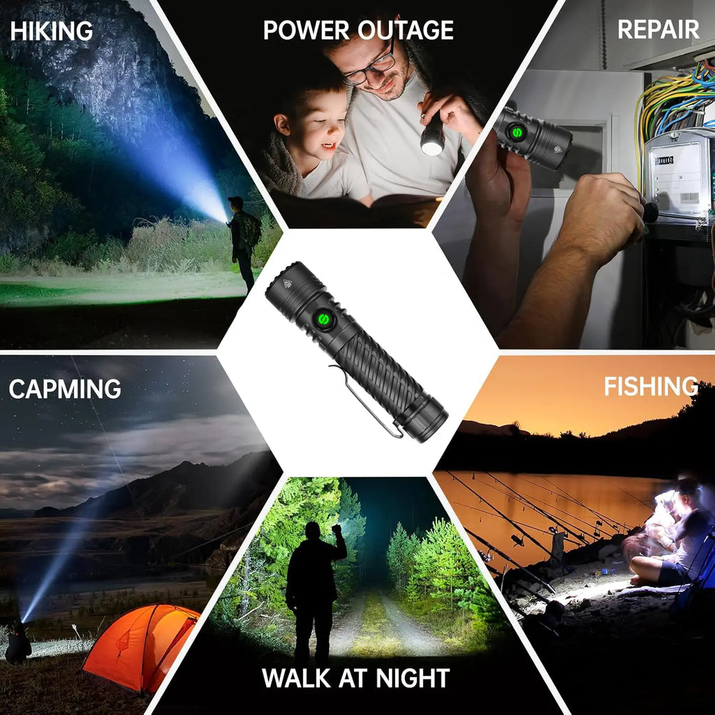 SYADOO Ultra Bright Rechargeable Flashlights 2 Pack, Super Bright 10000 Lumens Flash Light, 6 Modes Zoomable Linternas with Power Indicator, Powerful Handheld LED Flashlights for Home Emergencies Camping, with Emergency Charging for Your Phone Tiktokshops