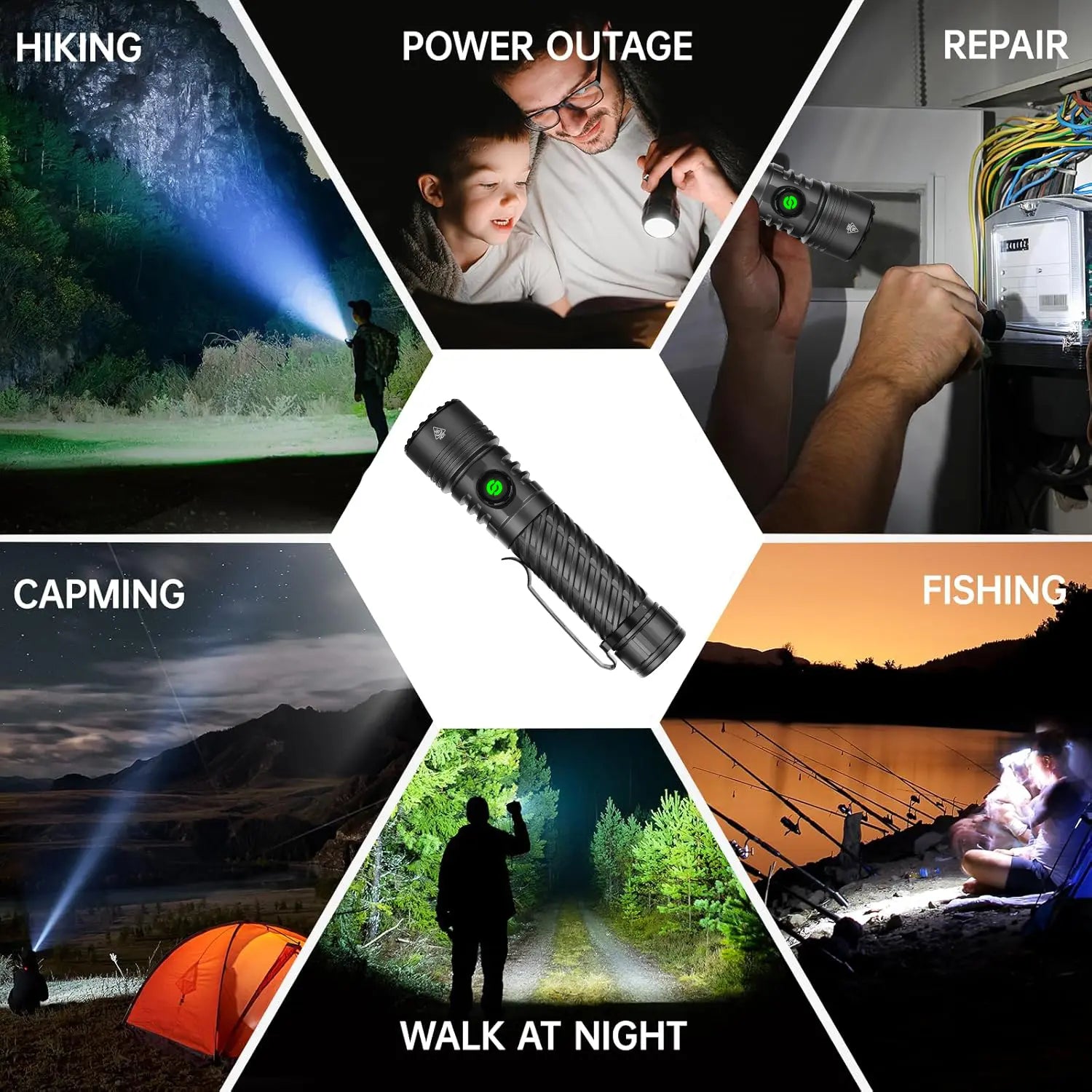 SYADOO Ultra Bright Rechargeable Flashlights 2 Pack, Super Bright 10000 Lumens Flash Light, 6 Modes Zoomable Linternas with Power Indicator, Powerful Handheld LED Flashlights for Home Emergencies Camping, with Emergency Charging for Your Phone Tiktokshops