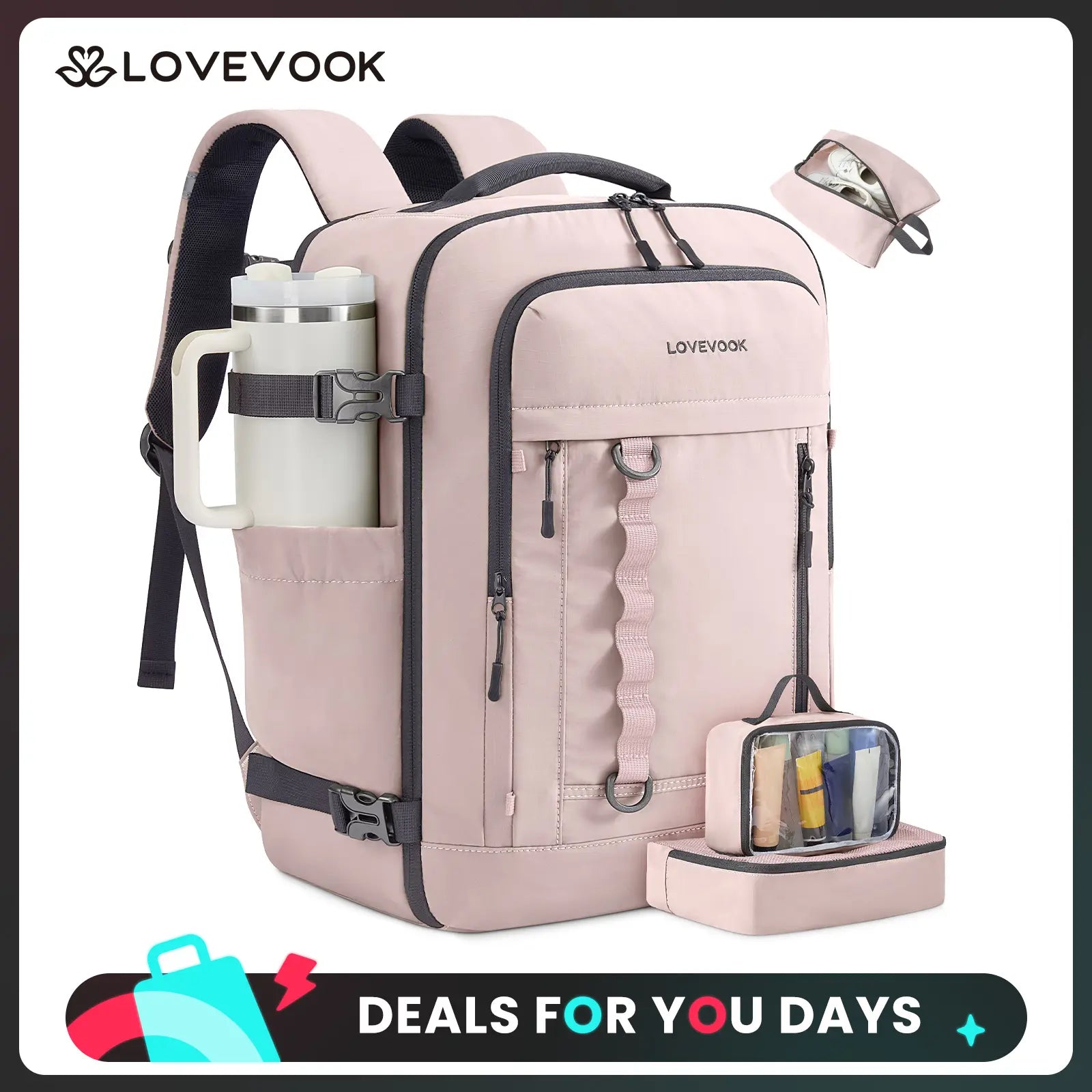 LOVEVOOK 40L Travel Backpack for Men Women, Waterproof Carry on Backpack for Work & Travel, Flight Approved Personal Item with 3 Packing Cubes, TSA Bag Fits 17.3" Laptop,Black