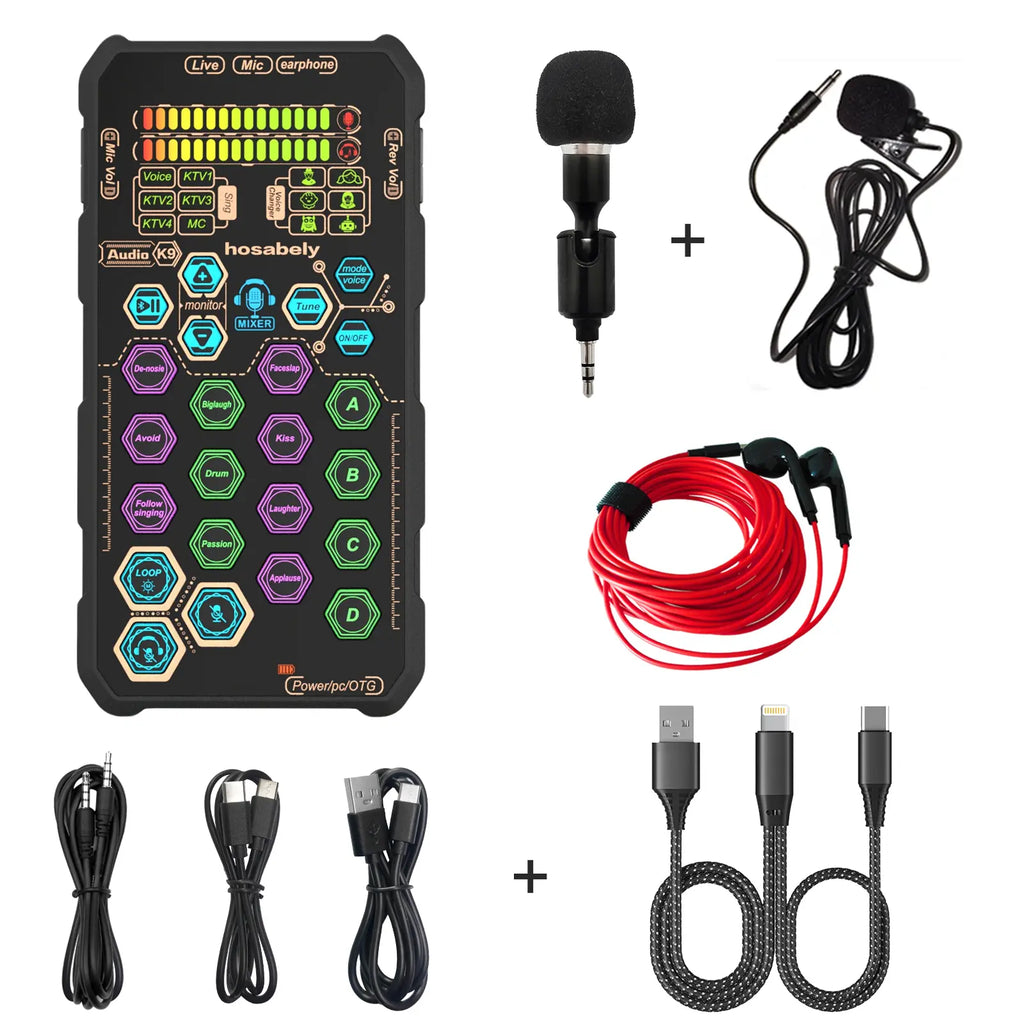 Hosabely SK9 PRO Portable Digital Voice with AI Noise Reduction, 4 Custom Sound Effects, One-Click Mute, AI Follow-Sing, Compatible with Iphone, Android, PC, PS5 for Streaming, Podcast, Gaming Audio Mic Summerwins