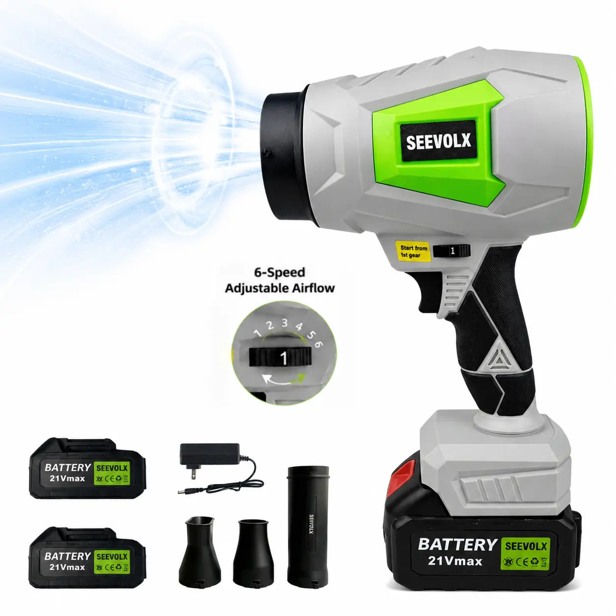 【Dealsforyoudays】Seevolx 2-In-1 Cordless Blower & Vacuum Kit - Handheld 21V Dual Batteries, 6 Adjustable Speeds, Digital Battery Display, Suction/Blower Nozzles, Filter, Charger - Ideal for Car, Home Cleaning, Practical Gifts