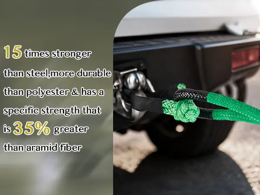 Kinetic Recovery Tow Rope, 54200Lbs (1.25In X 30Ft Black & Green with Soft Shackle) Heavy Duty 35% Elasticity Energy Offroad Snatch Strap, Nylon & Polyester Vehicle Recovery Kit for Jeep Truck ATV UTV SUV