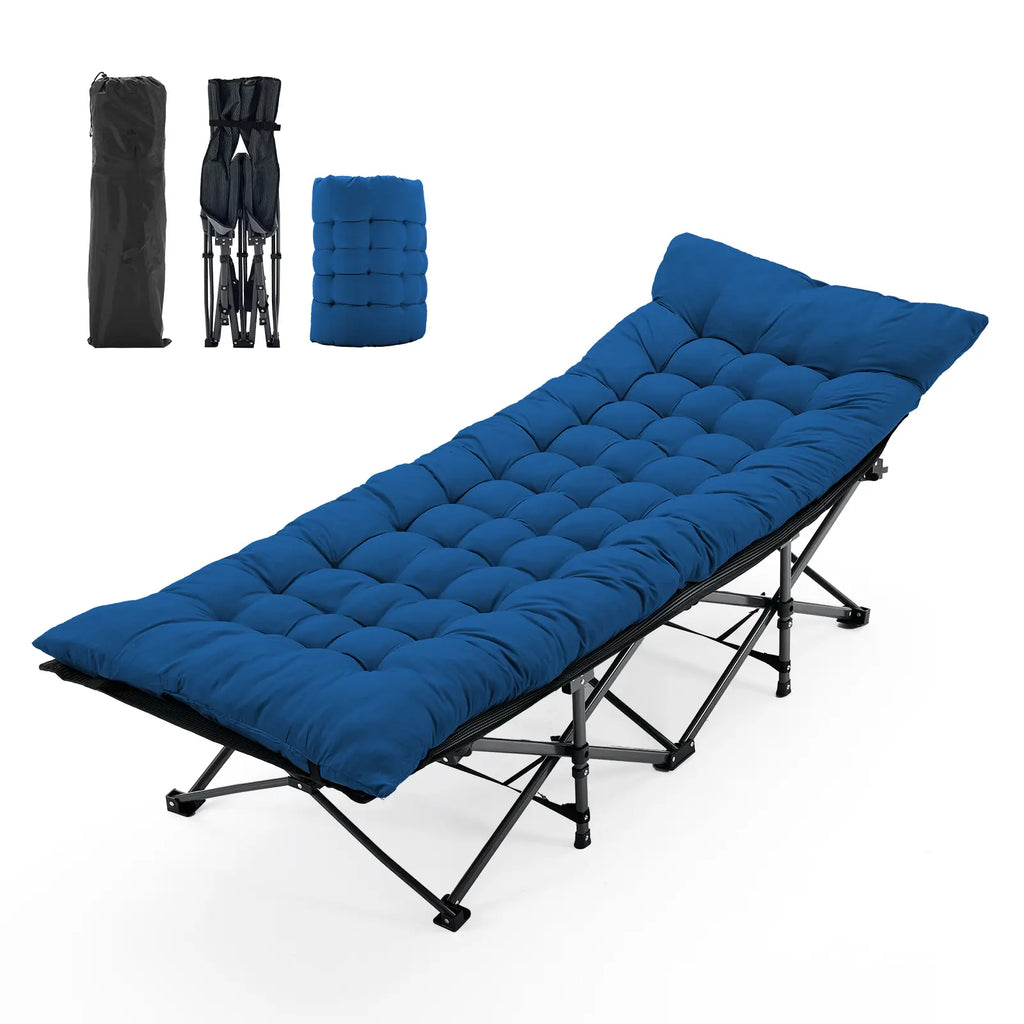 DUMOS Heavy-Duty Metal Camping Cot for Adults, Extra Wide & Long Folding Portable Bed with Removable Padded Mattress and Carry Bag for Travel & Home
