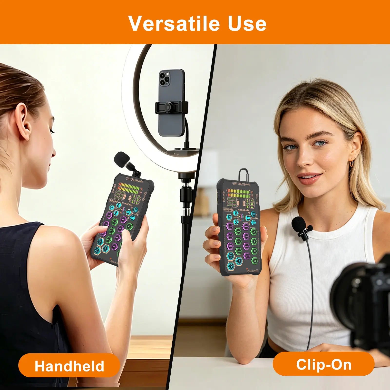 Hosabely SK9 PRO Portable Digital Voice with AI Noise Reduction, 4 Custom Sound Effects, One-Click Mute, AI Follow-Sing, Compatible with Iphone, Android, PC, PS5 for Streaming, Podcast, Gaming Audio Mic Summerwins