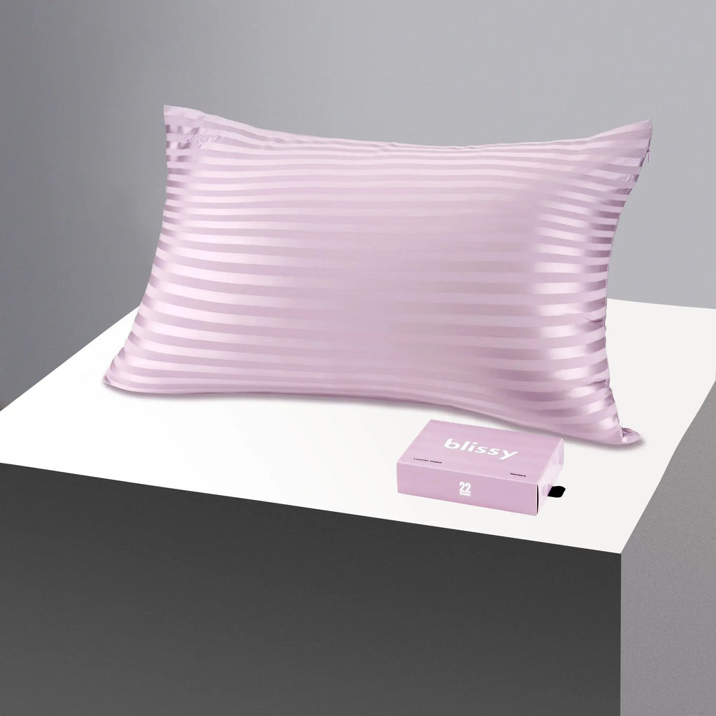 Blissy Striped Silk Pillowcase – 100% Mulberry Silk – Improve Hair, Skin & Sleep
